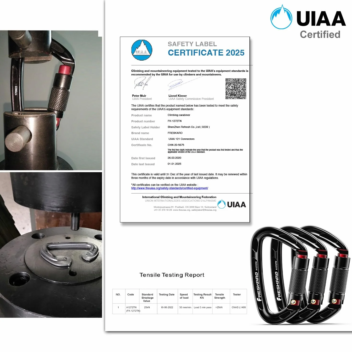 FresKaro Mosquetón de Escalada 25kN Twistlock Grande 10cm Cierre Rápido Resistente 2550kg