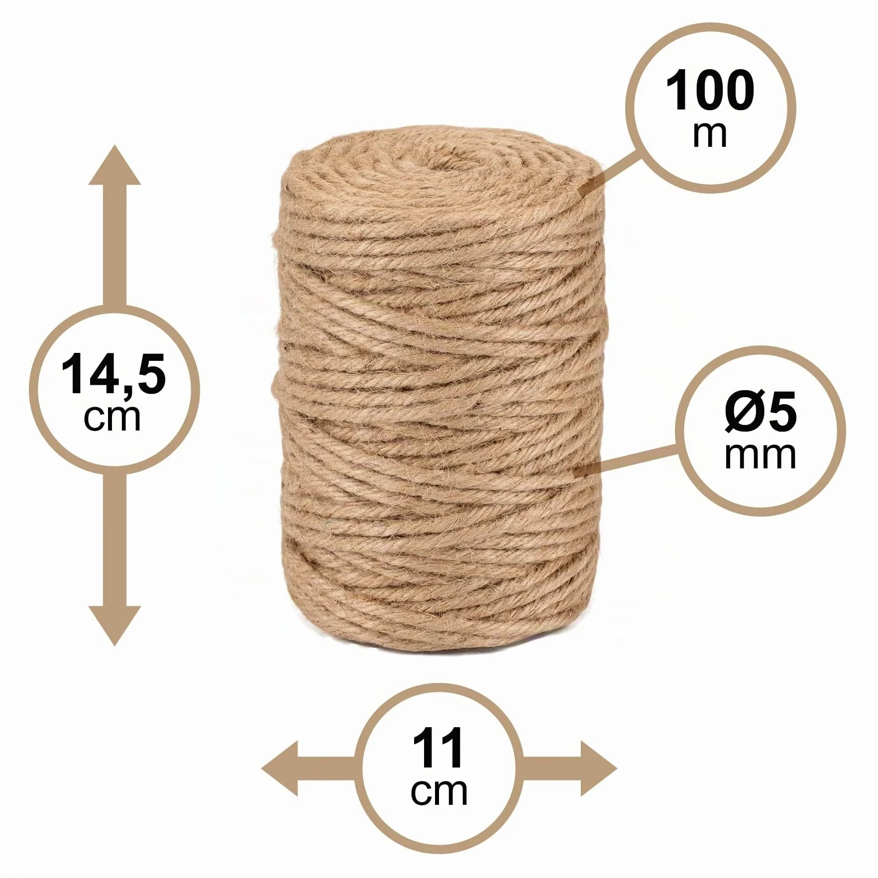 Cordel Yute Natural Ø5 mm ± 100 m La Cordeline CJN33, Natural