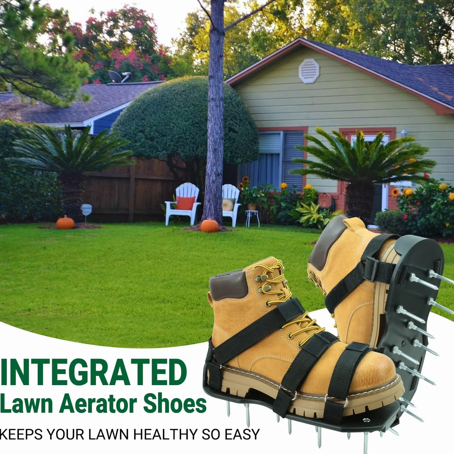 Zapatos Escarificador Cesped, Sandalias Aeradoras Con Picos Y Cierres De Gancho Para Airear Eficazmente El Suelo Del Aireador Césped Tamaño Universa Aerador Para Jardín Patio Sin Instalación