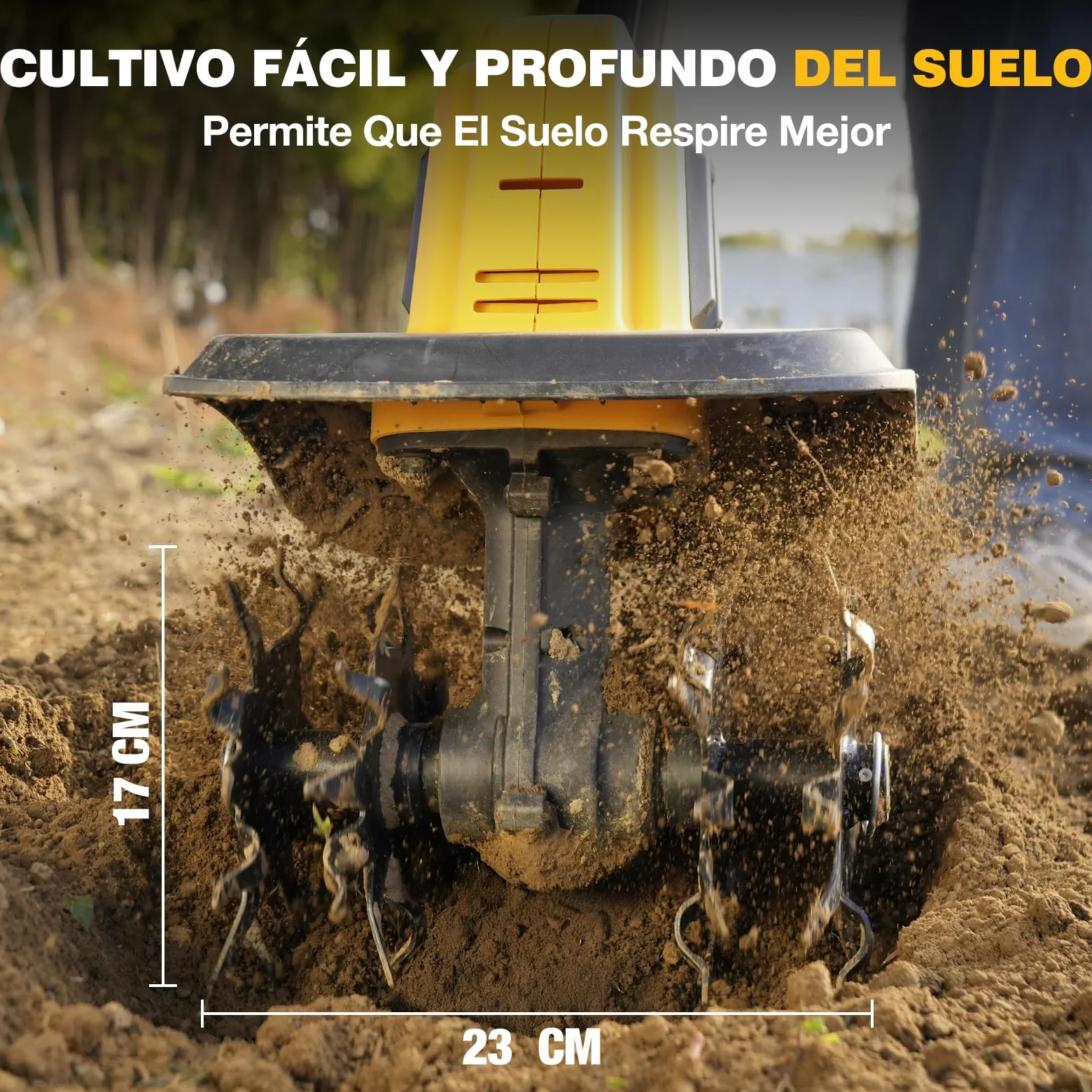 Alloyman Motoazada eléctrica de 20V MAX, cultivador de jardín, 360 RPM, con 2 baterías de 4,0 Ah y Cargador, Ancho de Trabajo de 23 cm, Profundidad de 17 cm, motoazada para Suelos