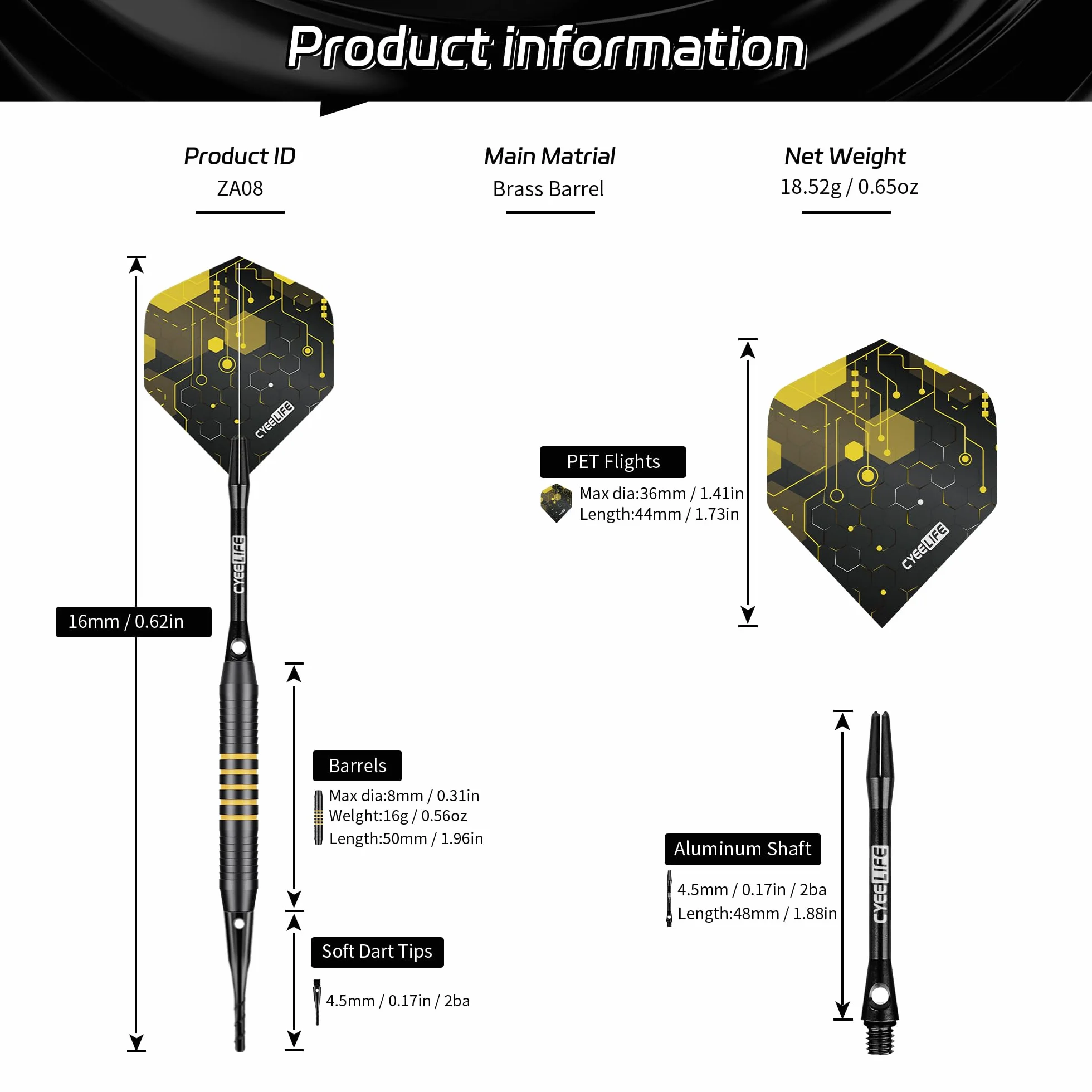 CyeeLife Set de Softdarts 12 piezas 16g dardos con punta de plástico 24 vuelos 50 puntas
