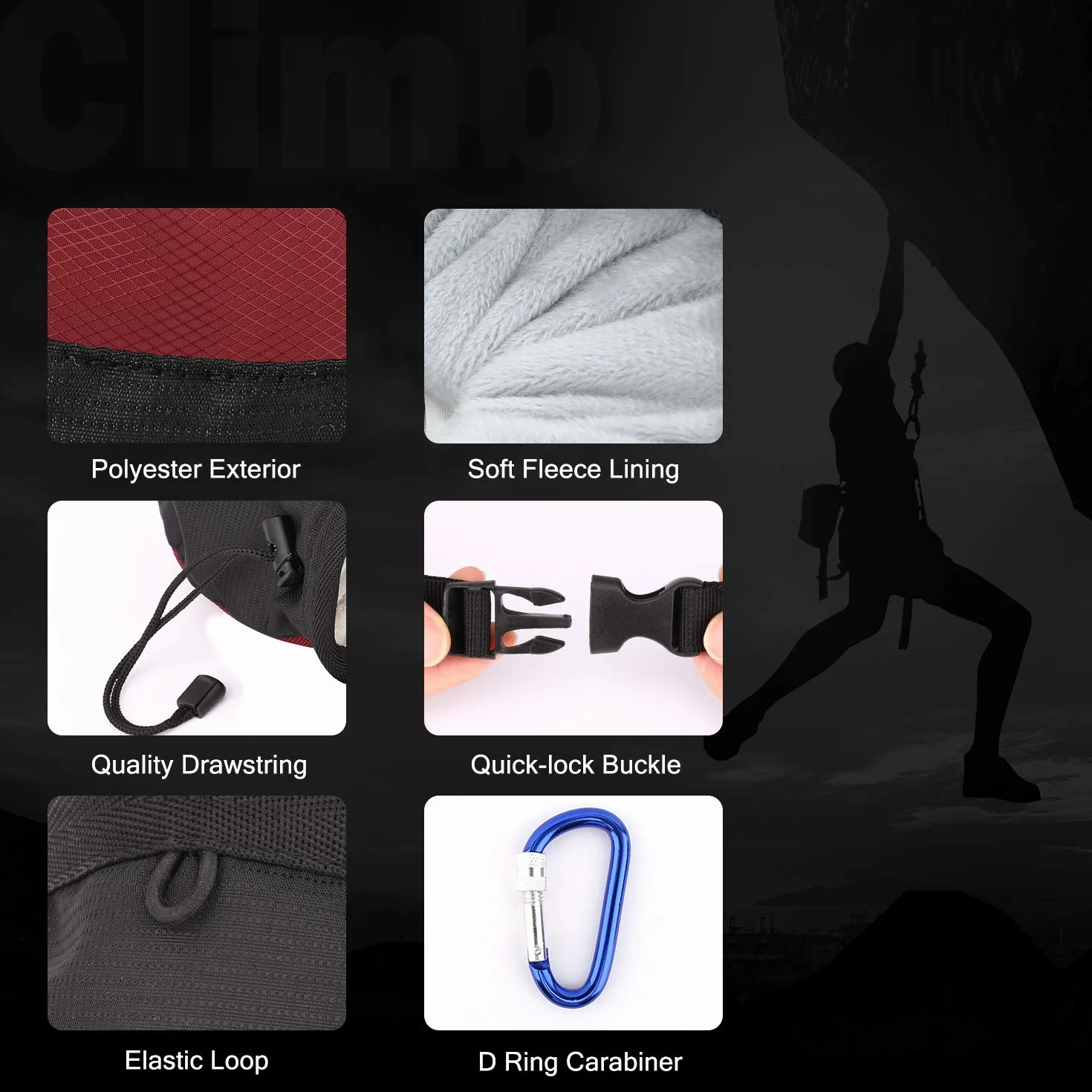 Moko Bolsa de Magnesia para Escalada con Cinturón Ajustable y Bolsillo Cremallera