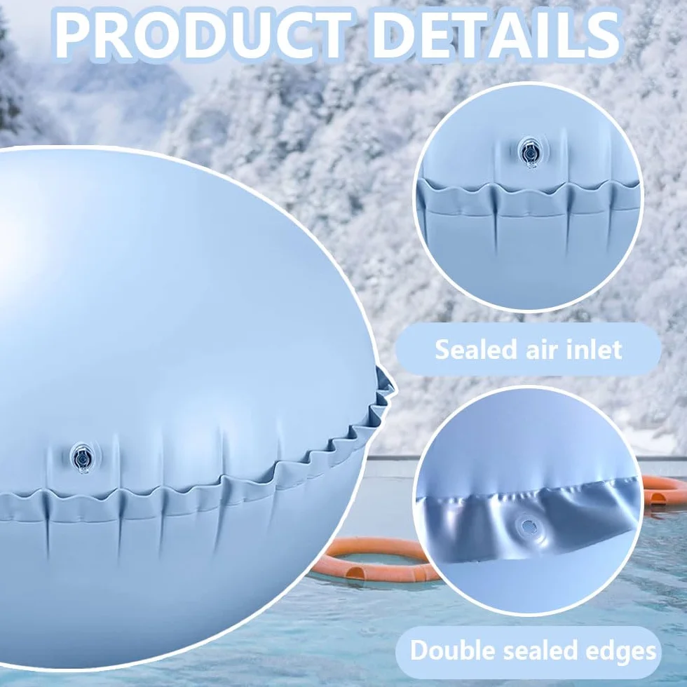 Cojín de piscina de invierno, cojín de piscina redondo XXL 120 x 120 cm, cojín de aire para piscina de invierno, cojín de invierno para piscina con 4 ojales y cuerda de 15 m, cojín de piscina de
