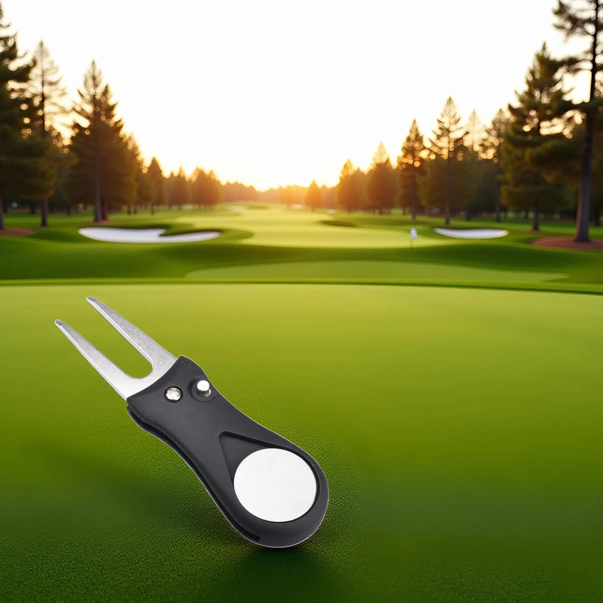 Herramienta de reparación de golf de acero inoxidable plegable con marcador de pelota desmontable
