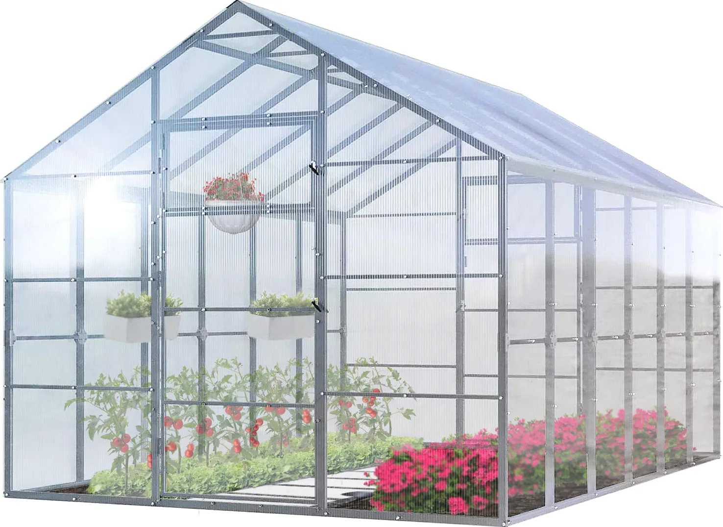 Invernadero de Jardín Tudor 3x4m Greenhouse 12m² con Policarbonato Transparente 4mm Marco de Acero Galvanizado Varios Modelos y Tamaños para Plantas y Cultivos