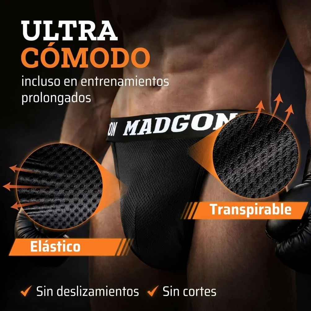 MADGON Coquilla Boxeo Protección Doble Reforzada MMA Kick Boxing Suspendorio Profesional