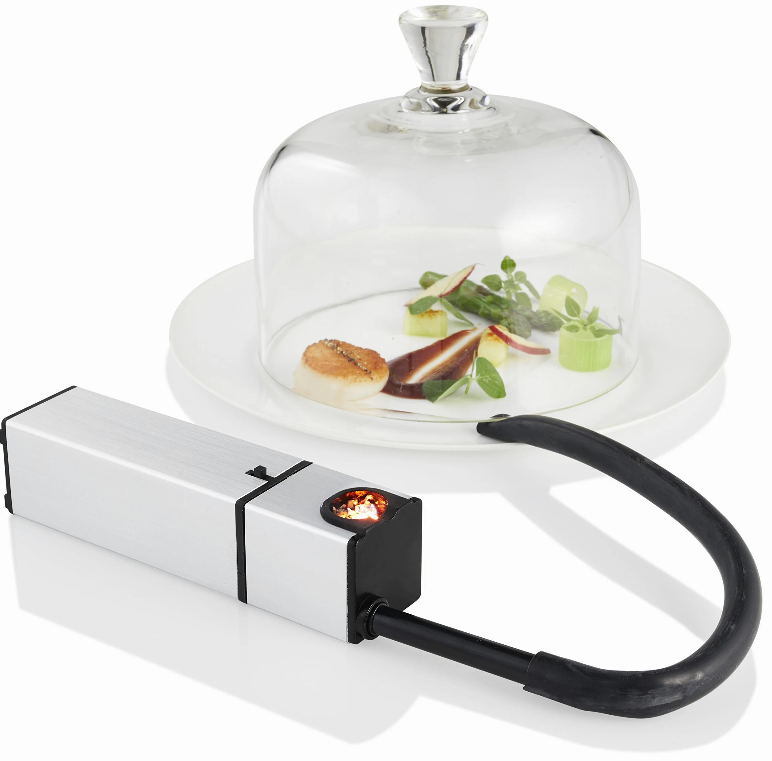 Gastronoma 16310205 Mini Food Smoker - Pistola de ahumar para alimentos – Smokin Gun – Dispositivo para ahumar – Diseño de acero inoxidable y funcionamiento con pilas – Gris