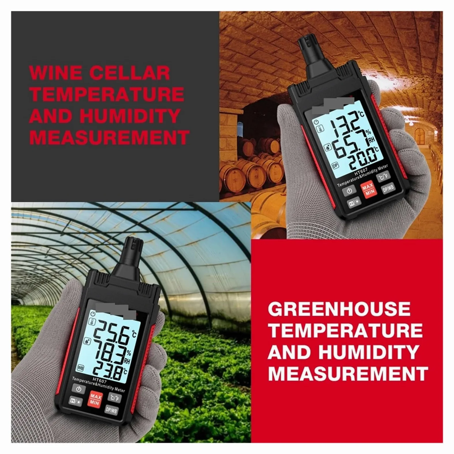 Medidor digital de temperatura y humedad HT607, termohigrómetro preciso for uso en laboratorio y granja
