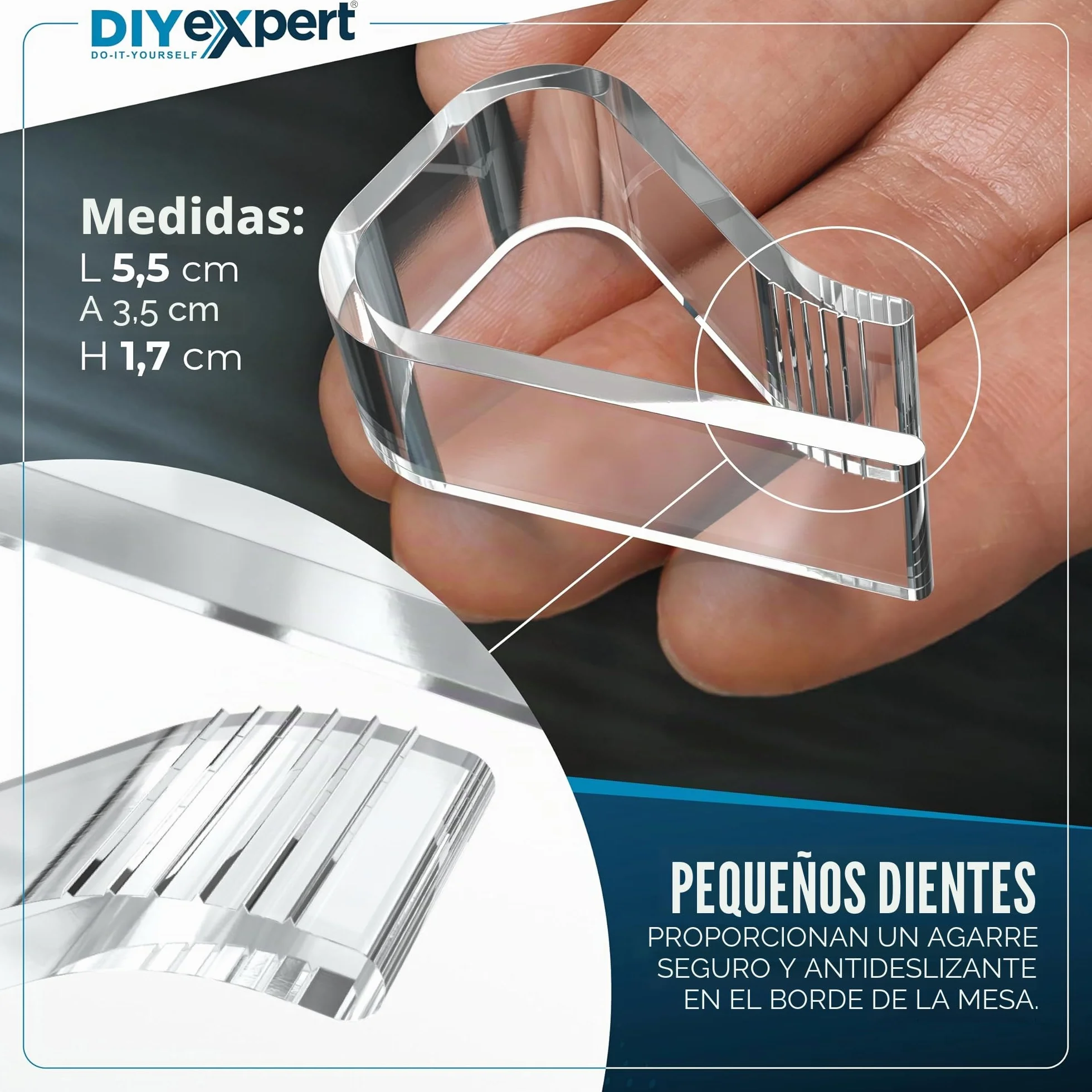 DIYexpert Pinzas para mantel transparentes Fabricado en Alemania [hasta 25 mm] [4 unidades] Pinzas estables para mantel – Resistentes a la intemperie y antideslizantes – Pinzas de mesa para jardín