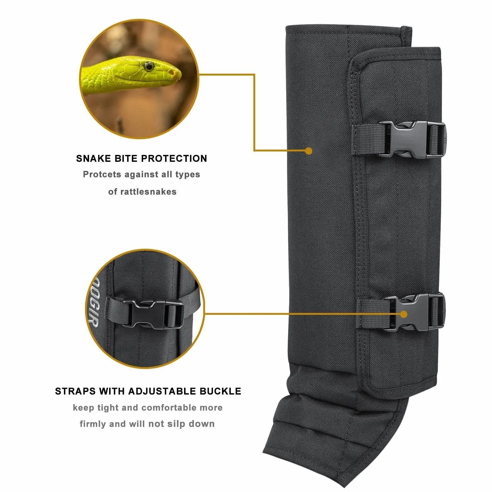 Waterproof Hunting Leg Gaiters 1-Pair Bite-Proof Lightweight Adjustable Outdoor Trail Running Camping