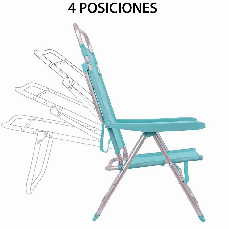 LOLAhome Silla de Playa Alta Plegable y reclinable de 4 Posiciones de Aluminio y textileno Aguamarina de 62x55x100 cm