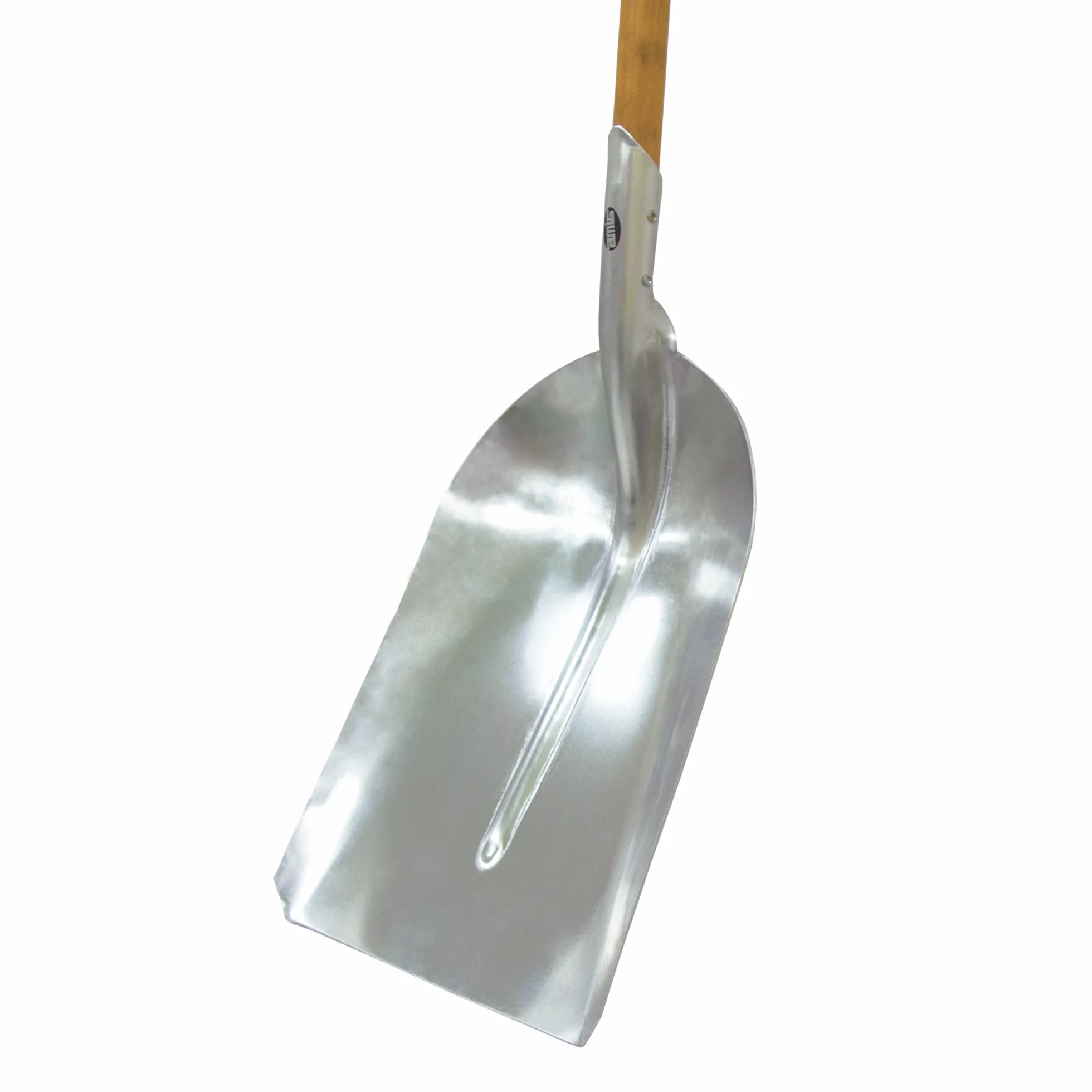 Amig - Pala de Aluminio Cuadrada con Mango de Madera Ergonómico Especial Quitanieve y para Mover y Recoger Hojarasca o Grava - 110 cm, Ligera y Resistente para Uso Doméstico o Profesional, Gris