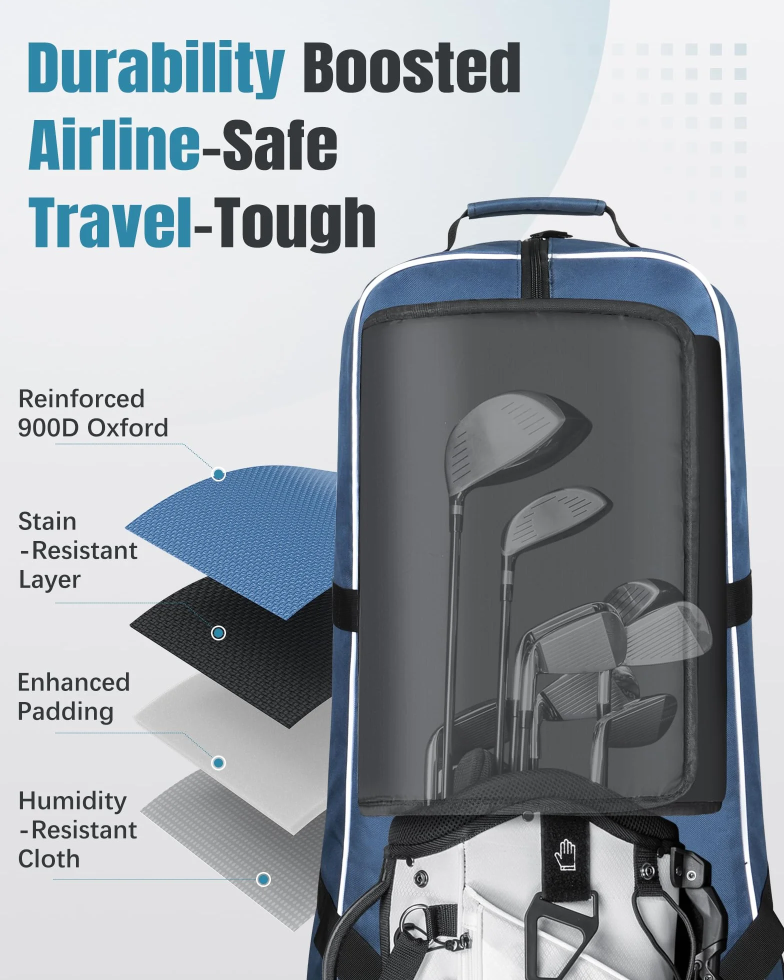 Bolsa de Viaje de Golf con Ruedas Impermeable Oxford Resistente al Desgaste Estuche Acolchado Duradero