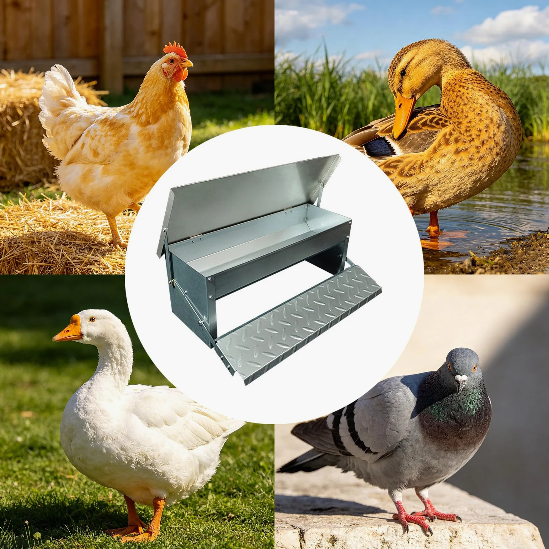 Comedero Automático Grande para Gallinas Bebedero con Pedal para Gallinas Comedero para Ganado De Exterior De Acero Inoxidable De Gran Espesor para Gallinas, Patos Y Gansos