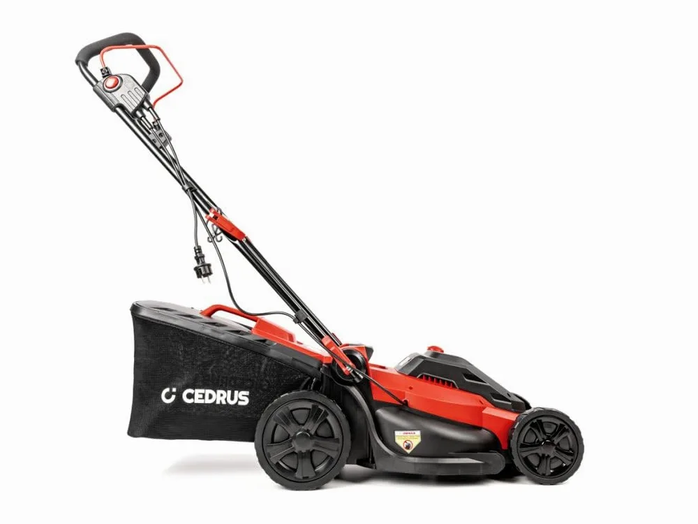 Hahn & Sohn Cedrus CEDKE40 - Cortacésped eléctrico, 1800 W, Ancho de Corte de 40 cm, Cesta de Recogida de 45 L, Ajuste de Altura, silencioso, cortacésped eléctrico, jardín, Ligero