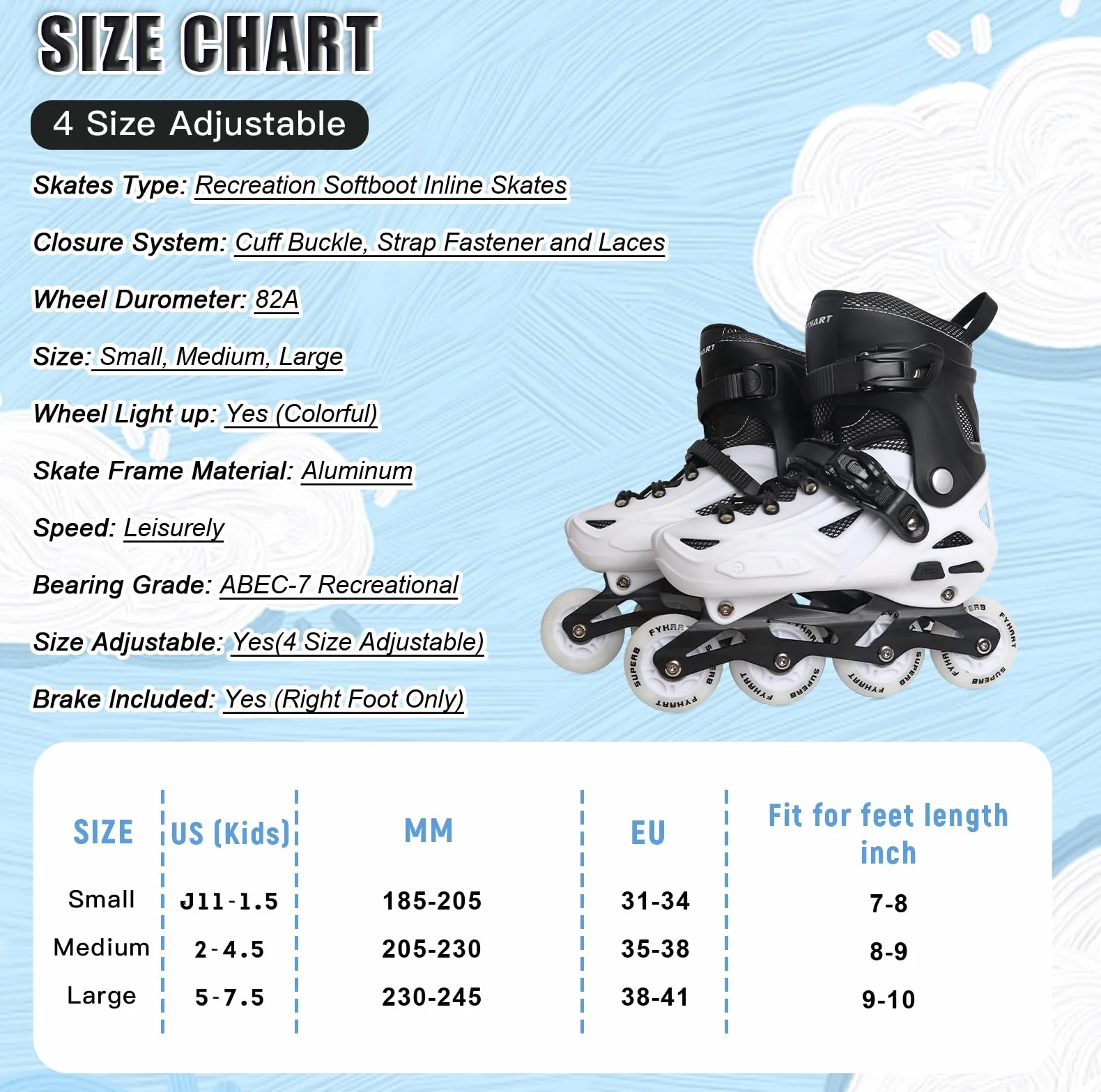 Patines en línea Ajustables 4 Tallas Niña Niños
