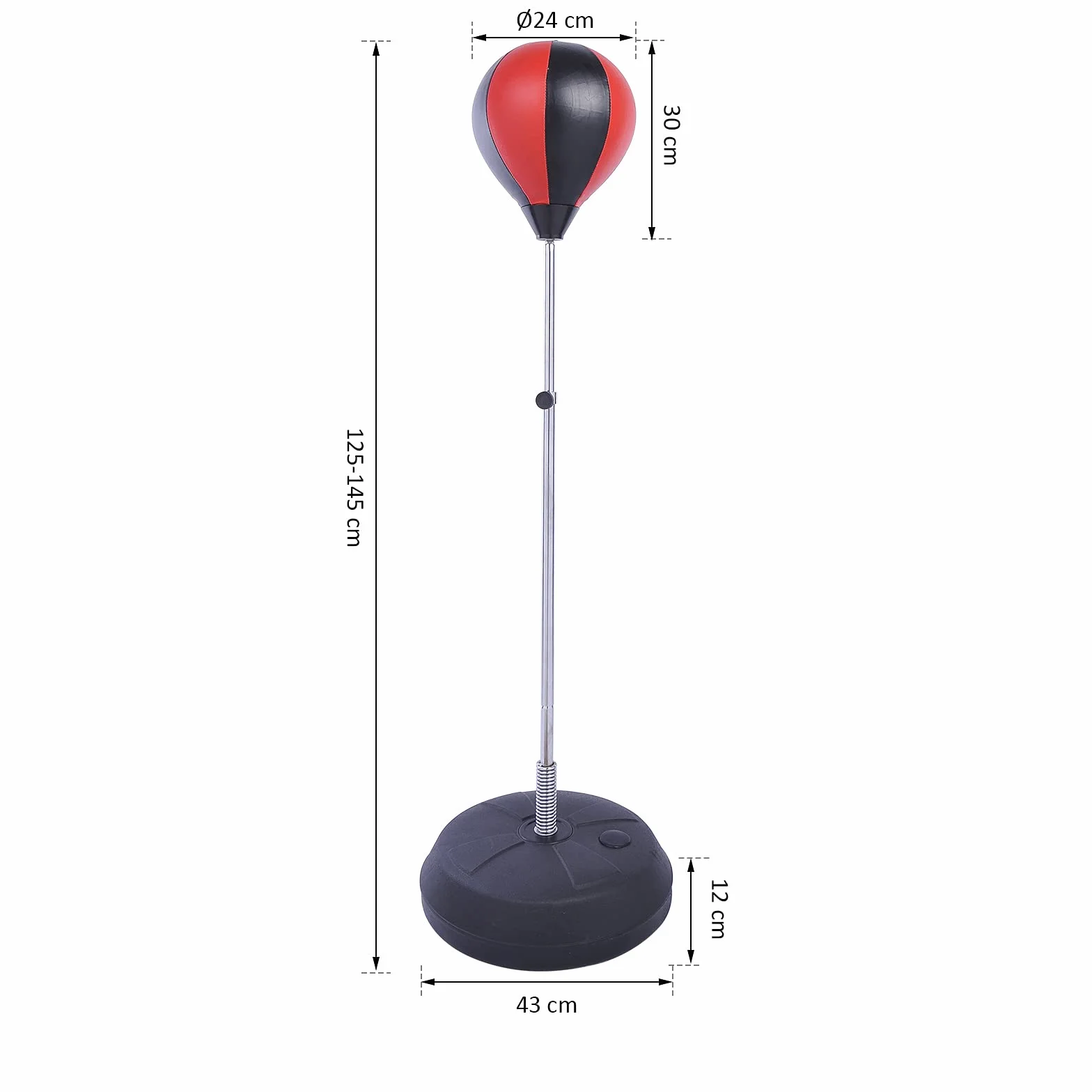 HOMCOM Saco de Boxeo de Pie Punching Ball Altura Ajustable 126-144 cm Base Rellenable Agua Arena Guantes Inflador Rojo Negro