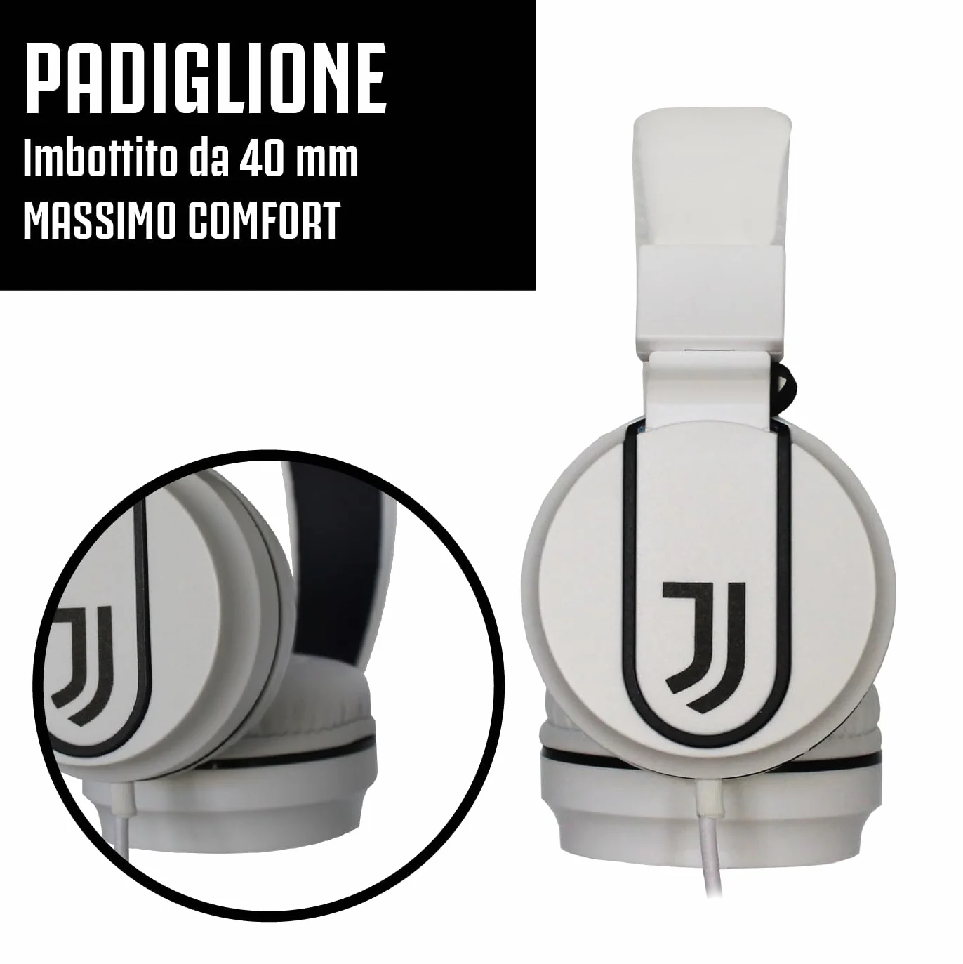 TECHMADE Juventus Football Auriculares On-Ear con Cable AUX Blanco/Negro Adaptador USB C