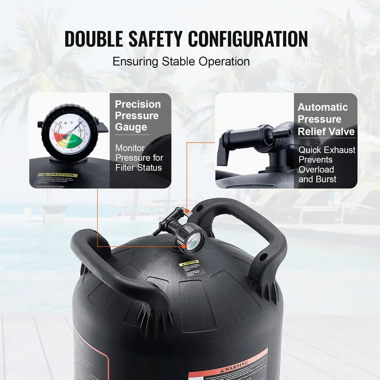 VEVOR Filtro de Piscina de Cartucho m² Filtro de Piscina Enterrada Sistema de Filtración de Piscina sobre el Suelo con Filtro Mejorado a Prueba de Fugas para Jacuzzi, SPA, Piscina Inflable