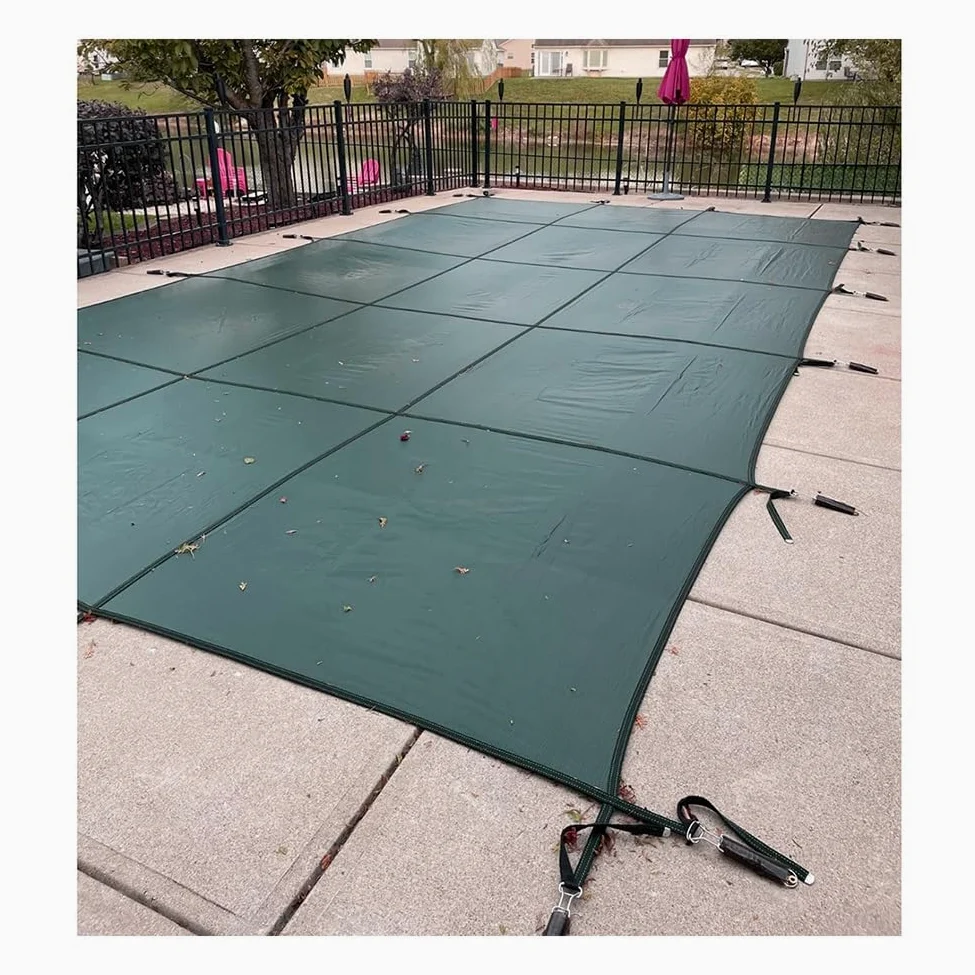 Cubierta de seguridad para piscina, protector de malla permeable con anclajes para piscinas enterradas