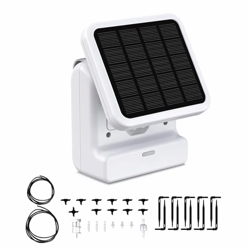 Sistema de riego por goteo solar WiFi para plantas de interior y exterior con función de salto de lluvia de programación remota y capacidad de nivel de agua (B)