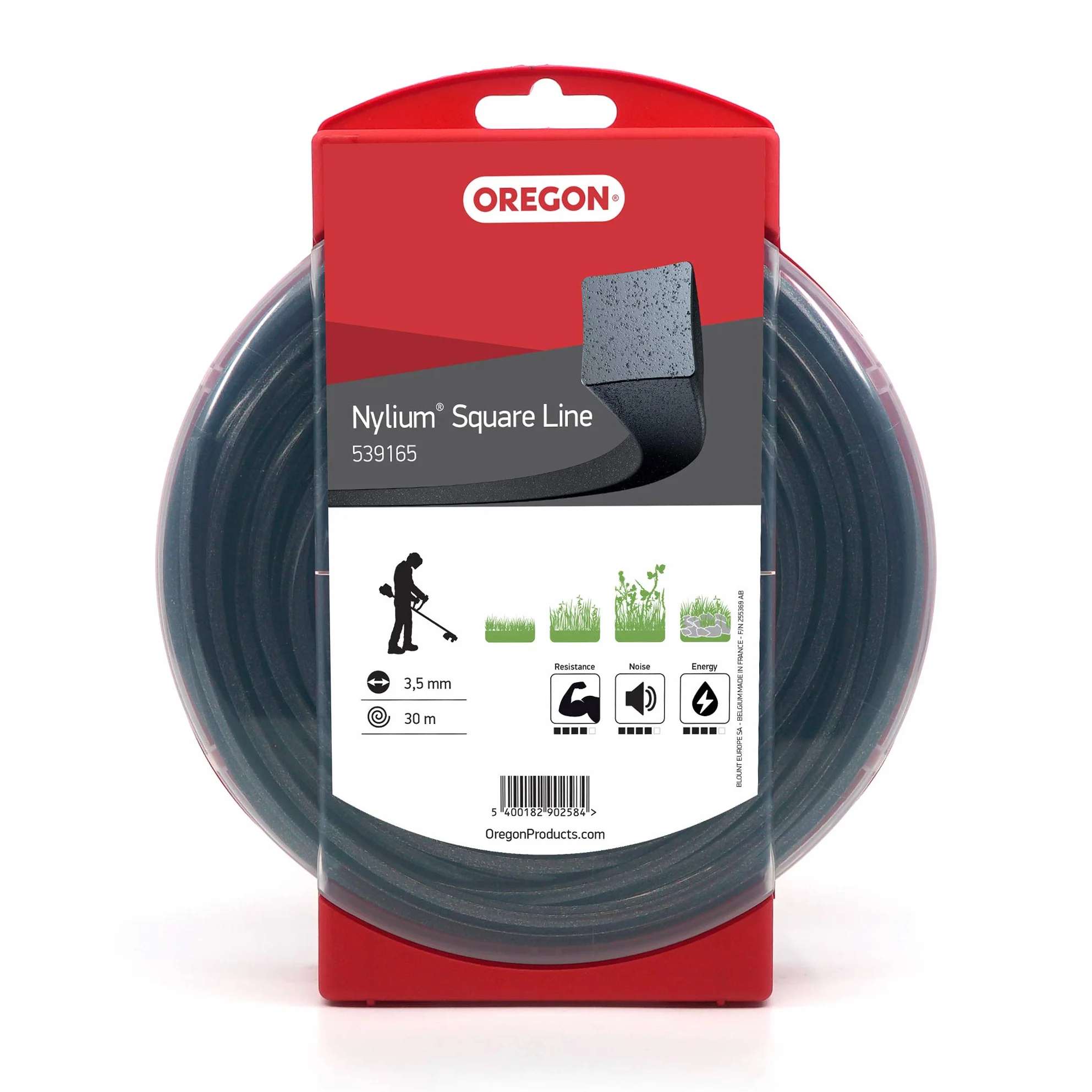 Oregon Hilo Cuadrado de Corte para Desbrozadora 3.5mm, Hierba, Maleza, Vegetación y más, Hilo de Nylon de Gran Resistencia, Compatible con la Mayoría de Modelos Estándar, 3.5mm x 30m (539165)