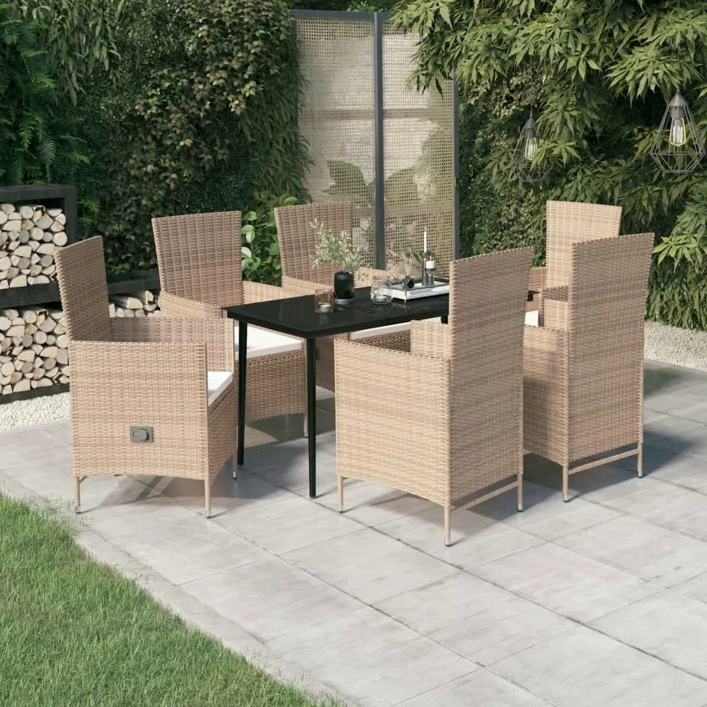 Juego de 3 muebles de jardín con cojines negros, juego de mesa de comedor al aire libre para patio y jardín, con cojines de fácil cuidado y sillas ajustables