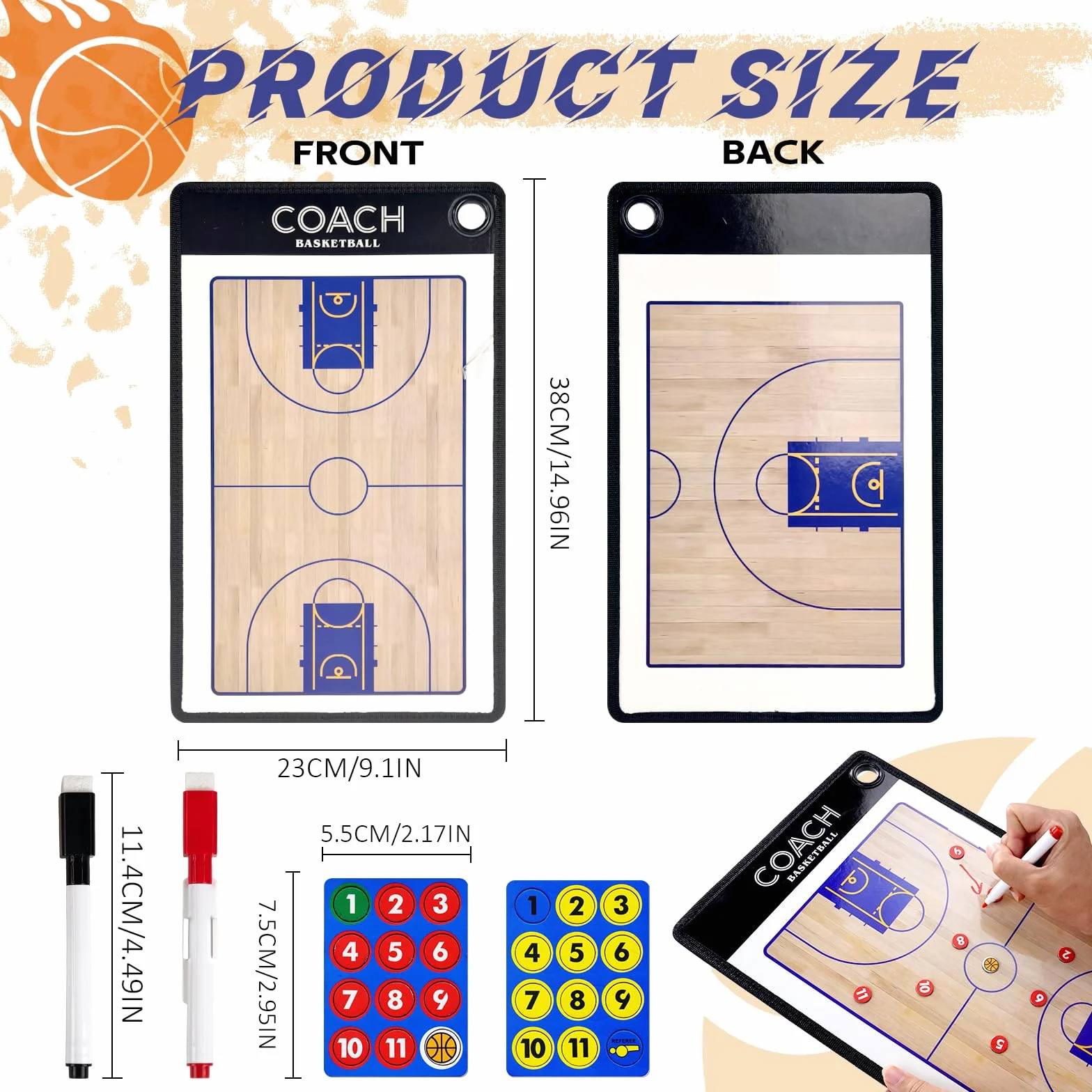 Pizarra Baloncesto Entrenador con Imanes Lapiceros, Carpeta Tactica Baloncesto para Entrenadores