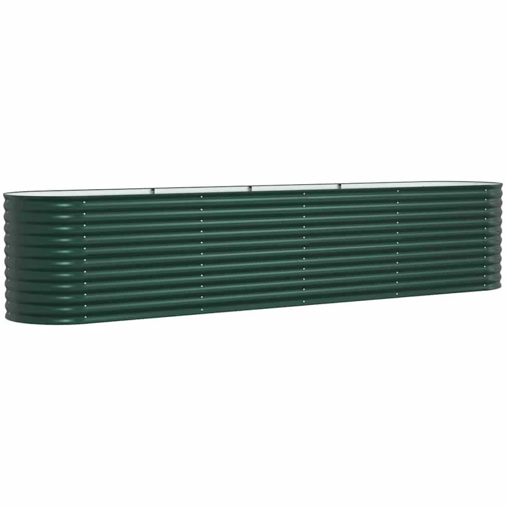 Bancal alto verde 400 x 80 x 81 cm Jardín alto de acero – Moderno bancal para jardín y terraza – Jardinera estable para verduras, hierbas y flores – Resistente a la intemperie