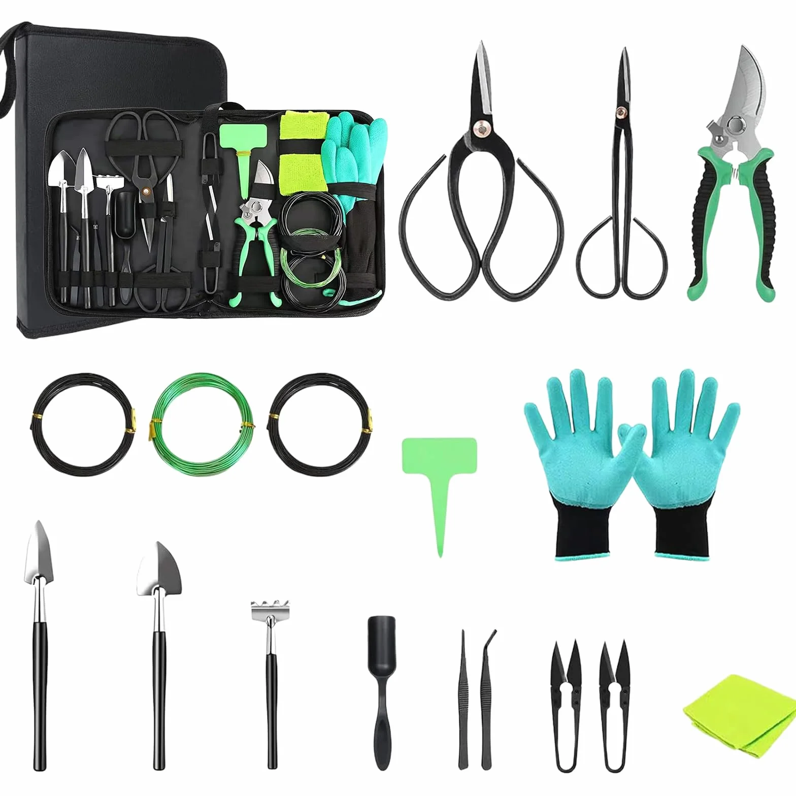 Kit de Herramientas para bonsái de 24 Piezas: Juego Completo de Acero poda, injerto y Cuidado. Ideal para Regalar y para Uso Personal en jardinería (Incluye Estuche)
