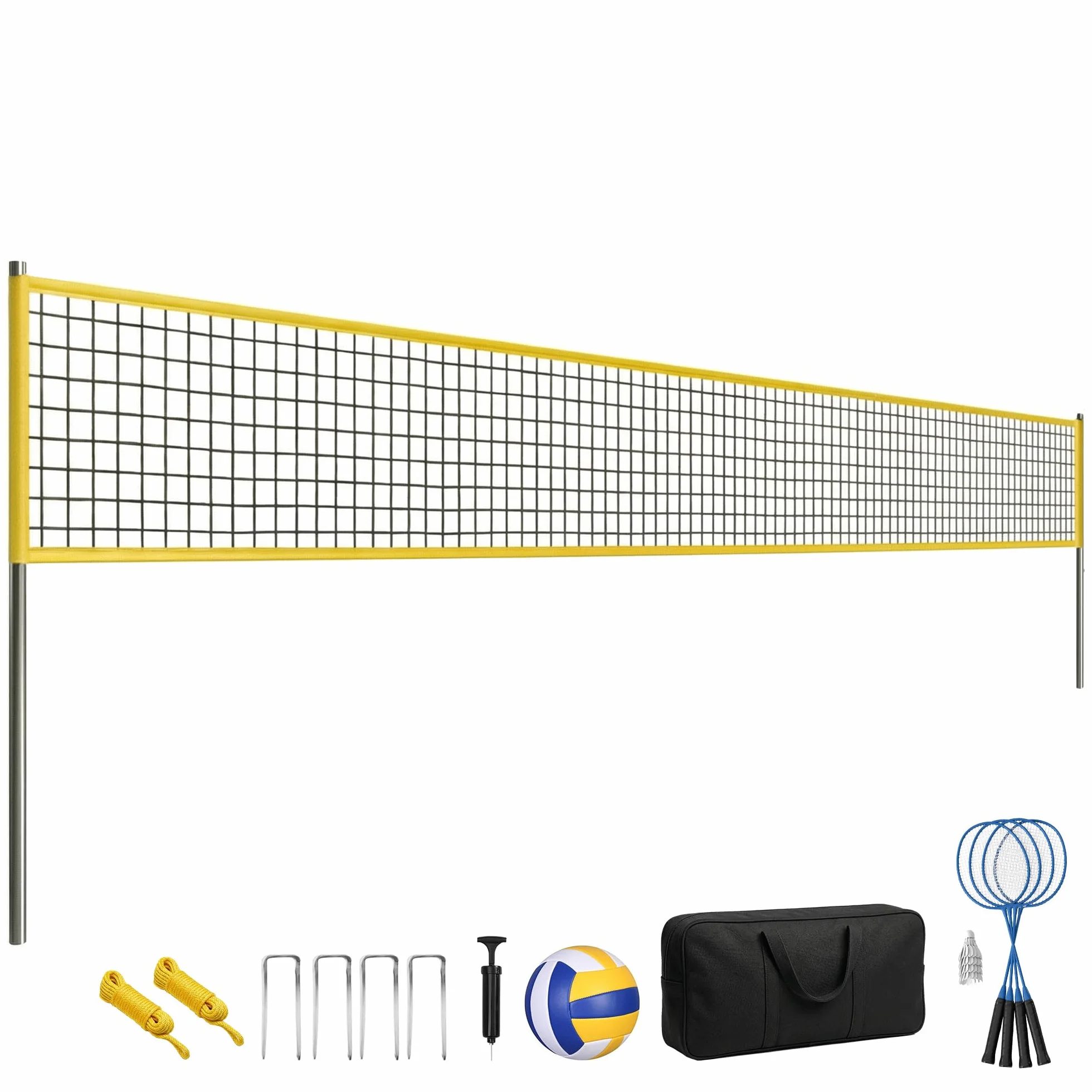 SPORTNOW Juego de voleibol y bádminton postes acero altura ajustable red portátil 4 raquetas 4 volantes bolsa transporte