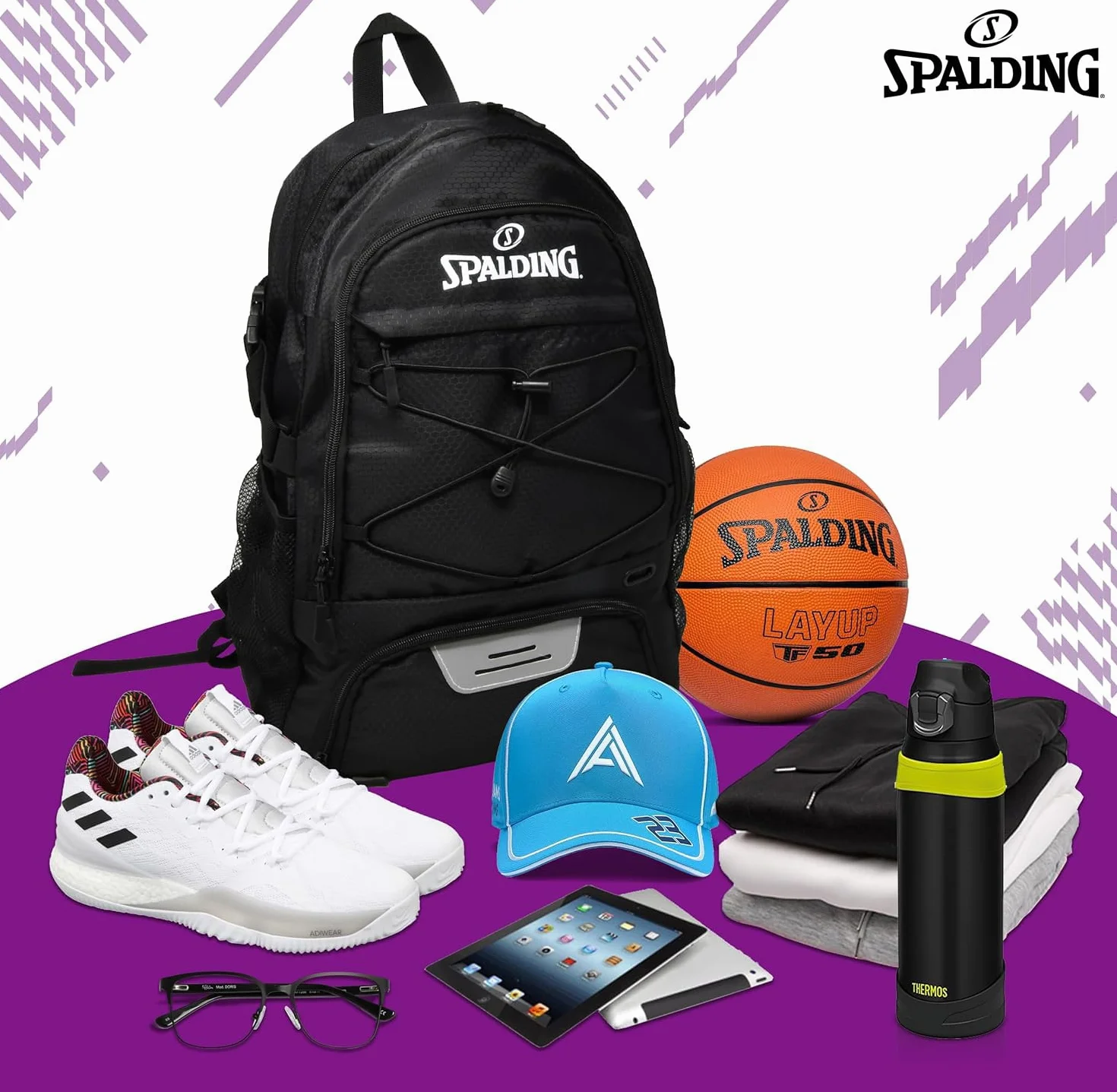 Spalding Mochila de Baloncesto Negra Compartimento Zapatos Pelota