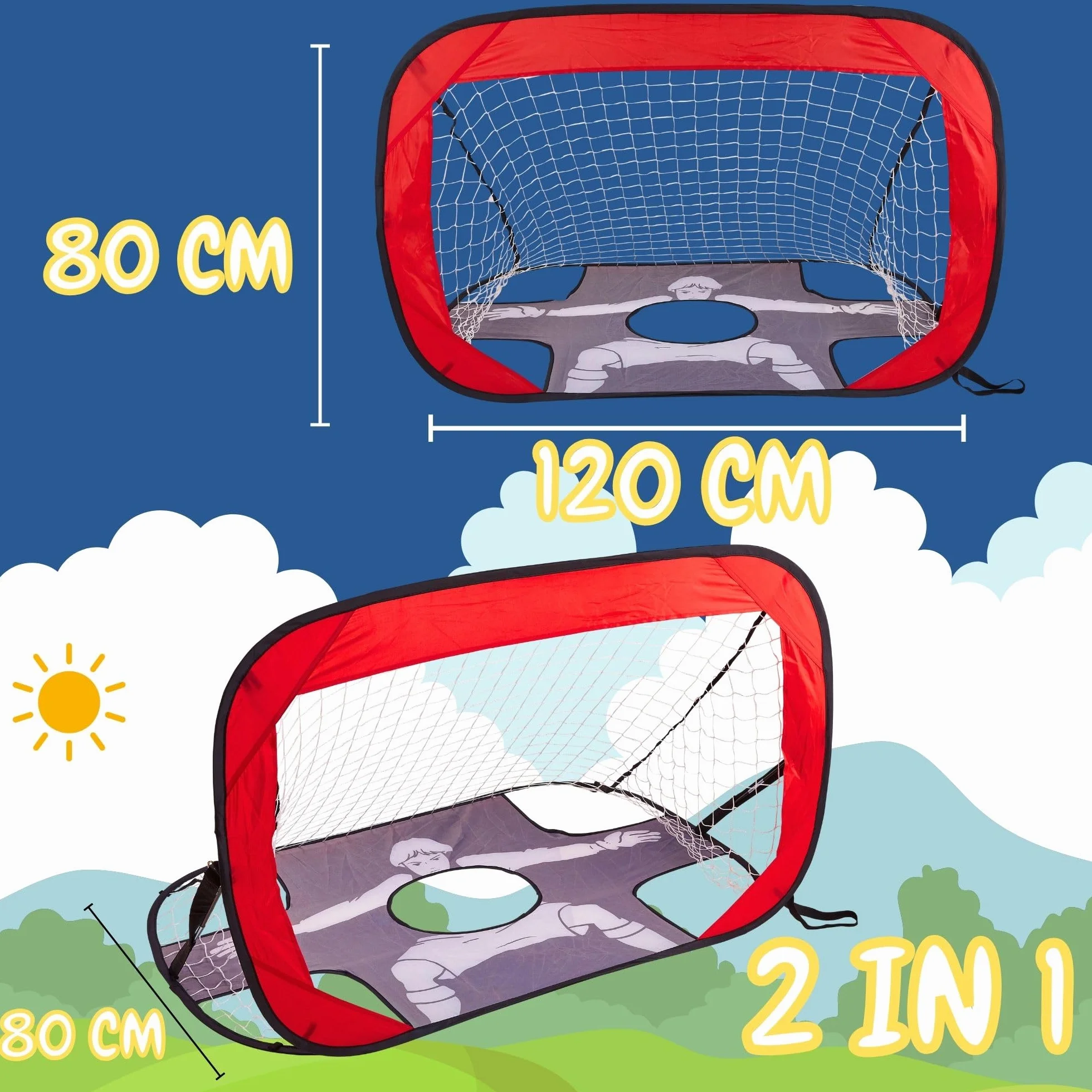 Lubibi Portería de Fútbol Plegable 2 en 1 para Niños, 120x80x80cm