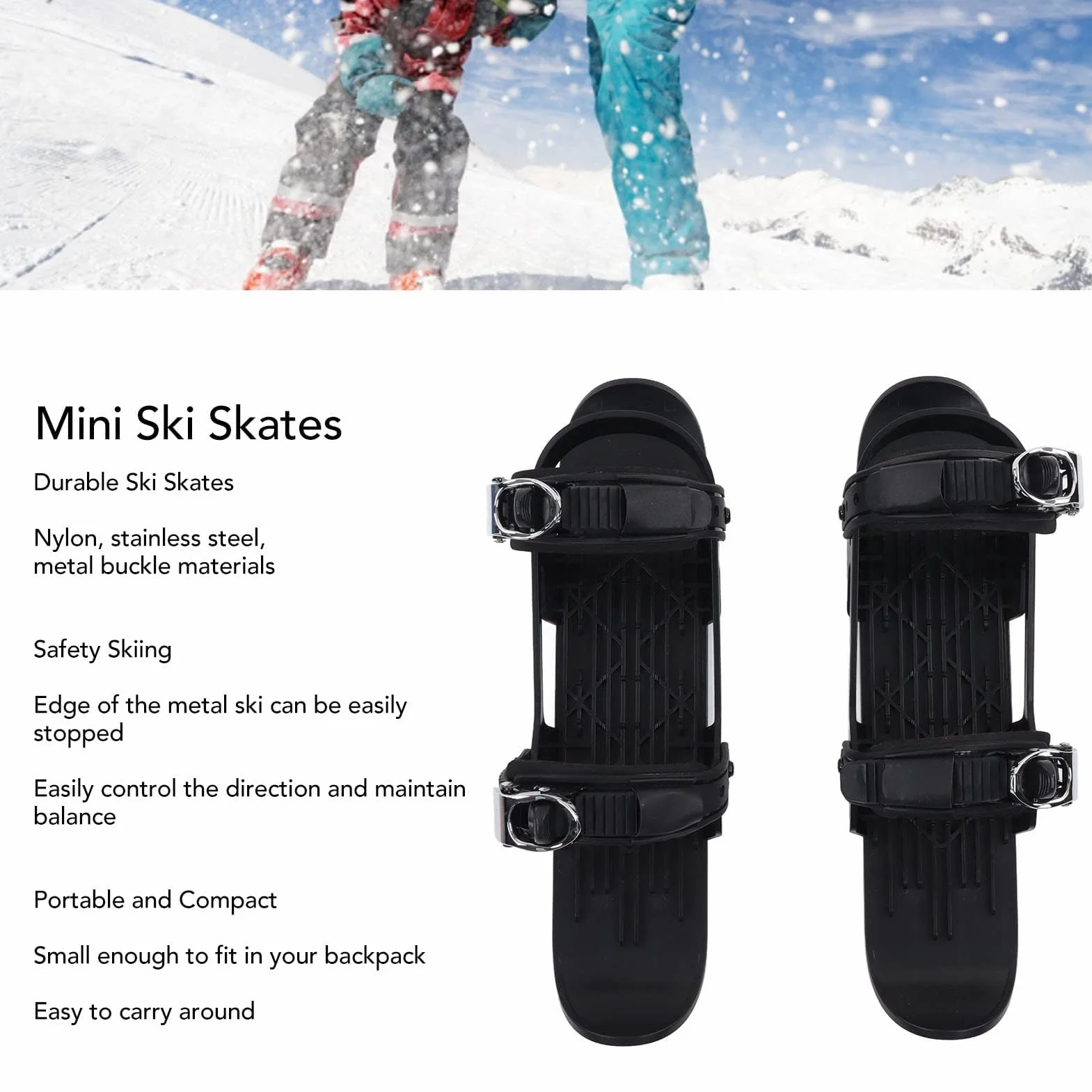 Mini patines de esquí Snowblade tablas ajustables para botas de nieve de descenso (negro)