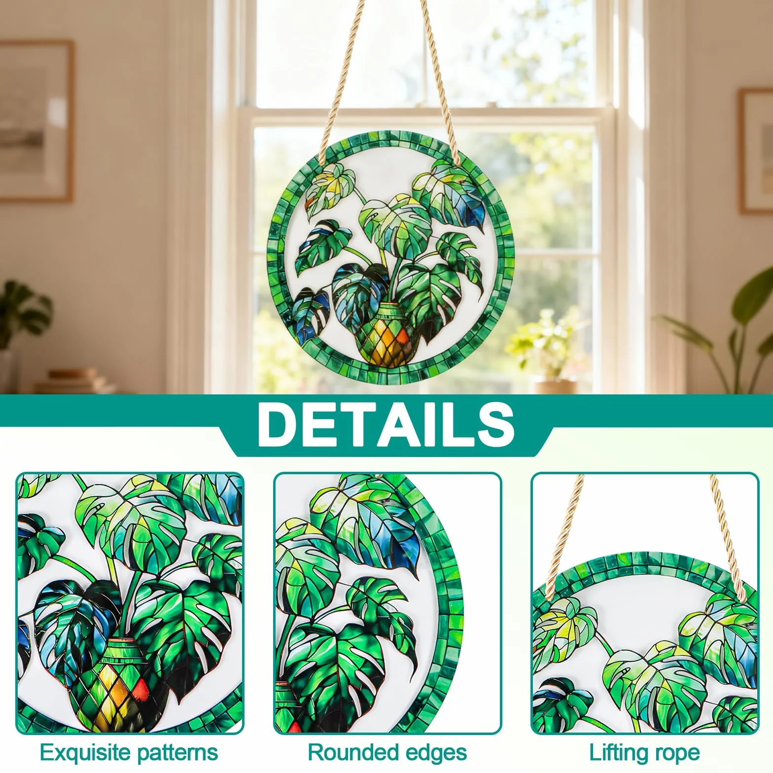 Decoracion Jardin Exterior,Atrapasoles para Ventanas Colgante con Modelado de Plantas Verdes,Adornos Jardin Exterior Impresión a Doble Cara para Terraza,Alféizar,Casa y Jardín