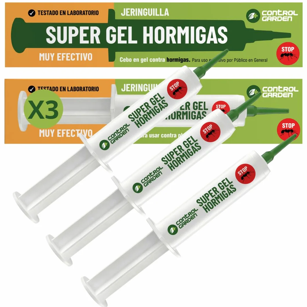 CONTROL GARDEN x3 Gel Antihormigas Jeringa 10gr | Cebo Insecticida Jeringuilla Elimina Hormigas Interior y Exterior | Eliminación Total Hormiguero | Mata Hormiga Reina y Nido | Formula Eficaz y Seguro
