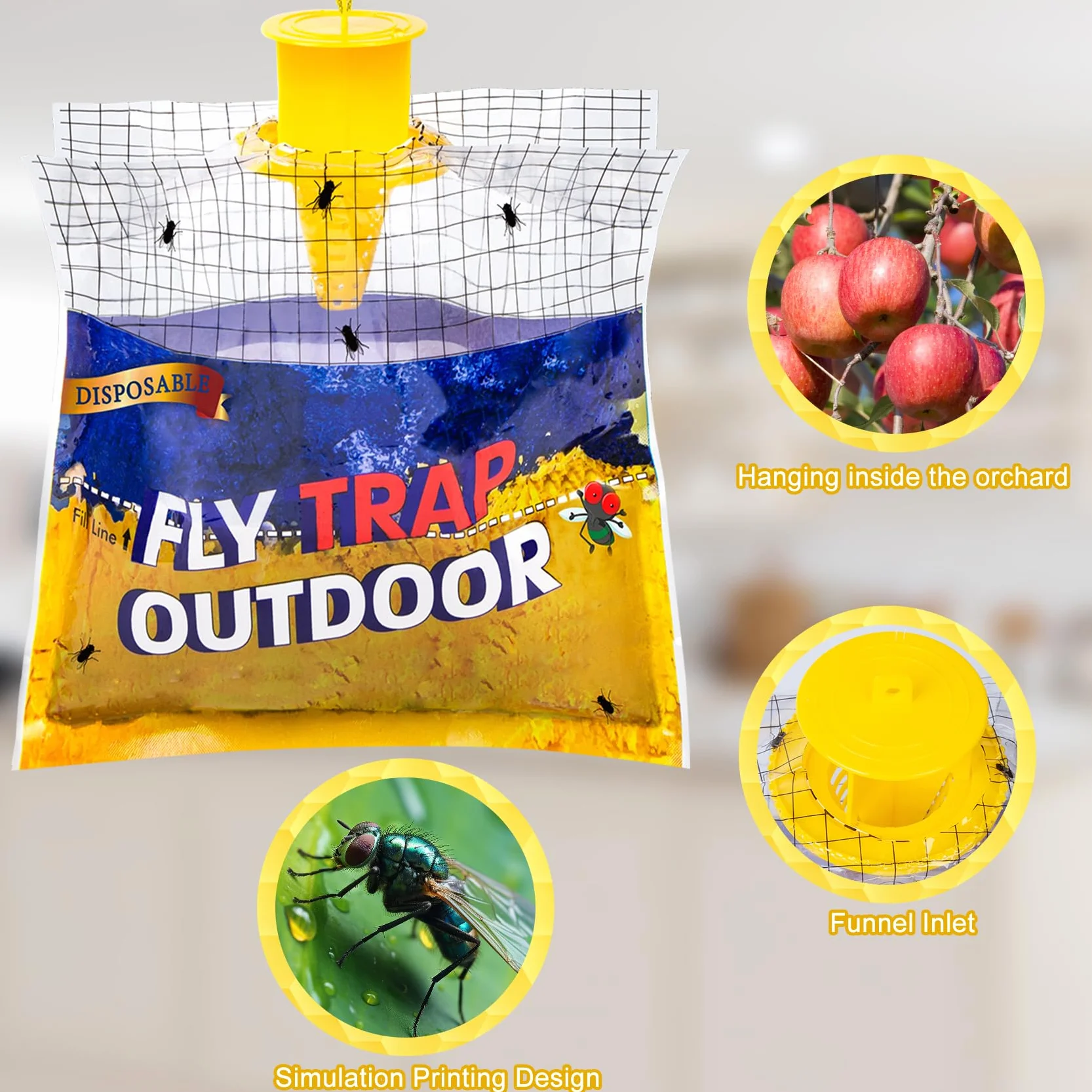 4 Piezas Bolsa Atrapa Moscas, Trampas Moscas para Colgar, Trampas para Moscas Exterior, Trampa para Moscas para El Hogar y El Jardín