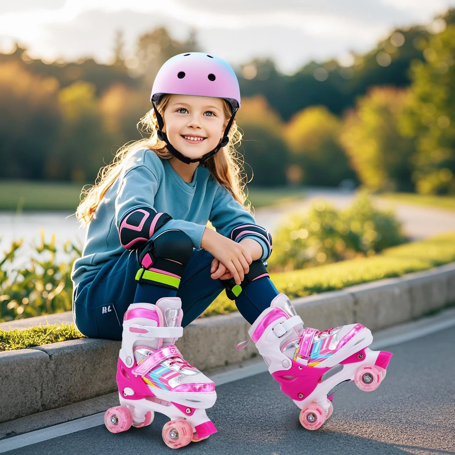 Patines 4 Ruedas Niña Niño Ajustables con Ruedas de iluminación Roller Quad Principiantes