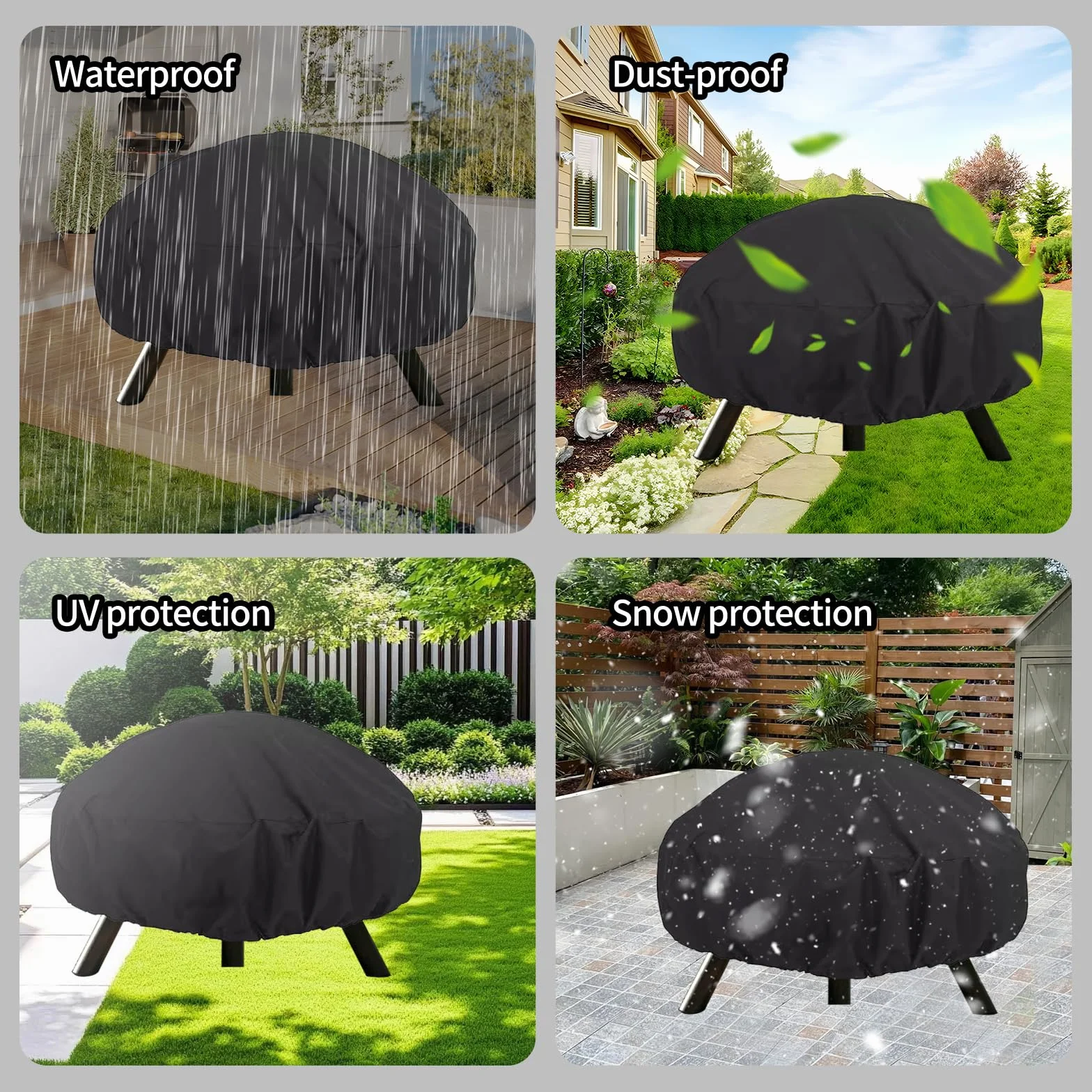 92X51cm 420D Cubierta Redonda para Brasero Impermeable, Funda Barbacoa Redonda, Cubierta para Fogatas Hoguera Brasero, Funda Protectora para Hoguera de Jardín BBQ Exterior, Tela Oxford (92X51cm)