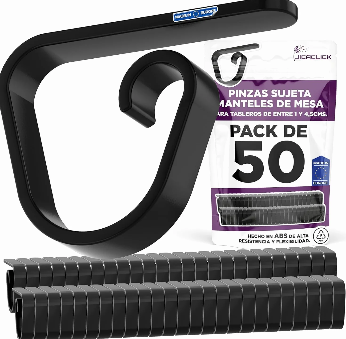 Pinzas Sujeta Manteles de Mesa Pack 50 Clip Grande de Sujecion para Restaurantes Sujetamantel Universal de Plastico Resistente para Hosteleria Ideal Superficie Gruesa Uso Exterior o Interior (Negro)
