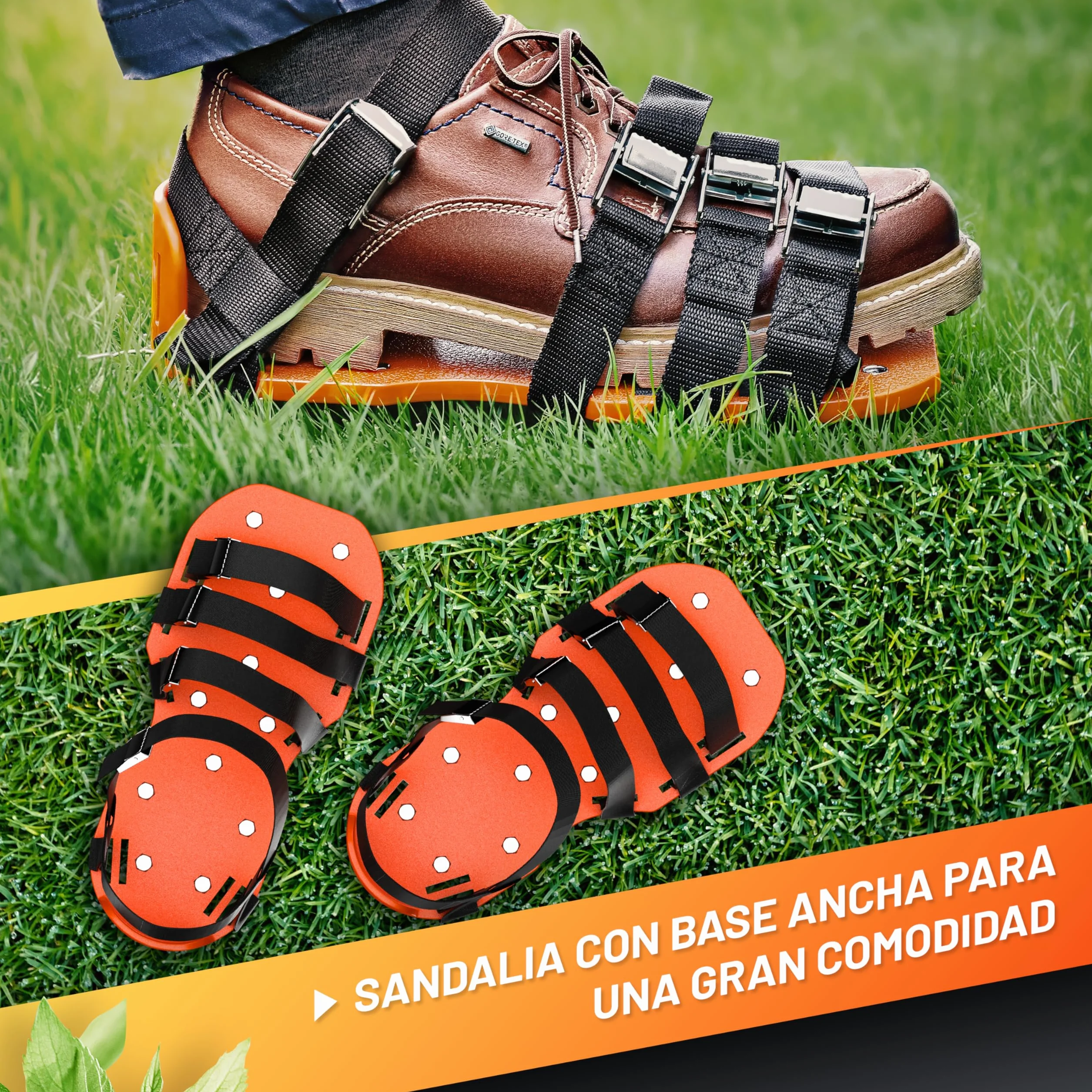 GRÜNTEK Zapatos Escarificador de Cesped: Sandalias Aireador de Cespedes Jardín con Clavos en Acero y 4 Correas Ajustables