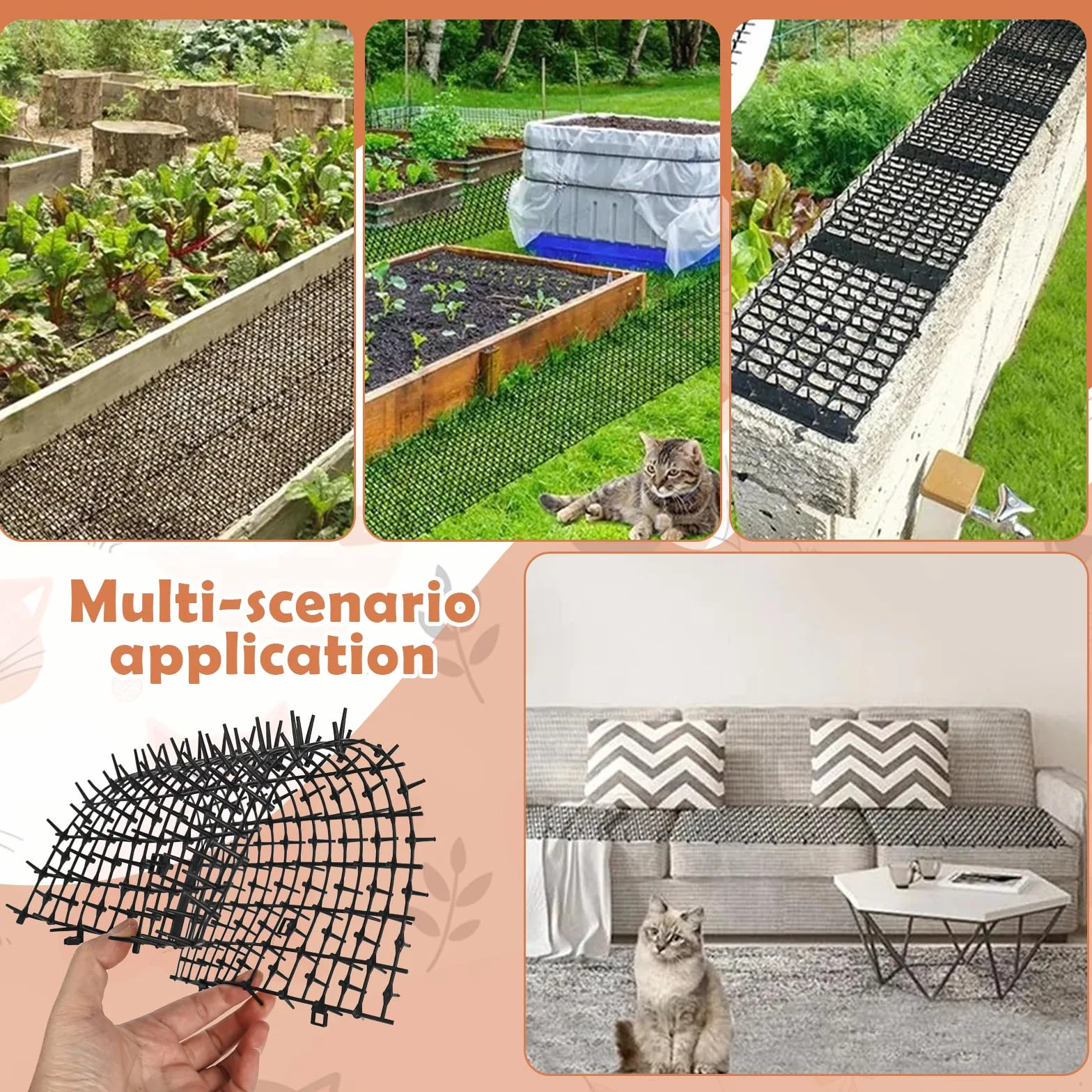 Haus- & Wildtierabwehr YHNDECO Dornengitter Gaten 30 x 200 cm gitter Anti Katzen Matte Katzenabwehr Garten mit 8 Erdnägel und 8 Kabelbinder, katzenabwehrmatte für Hunde Katzen Wildtiere