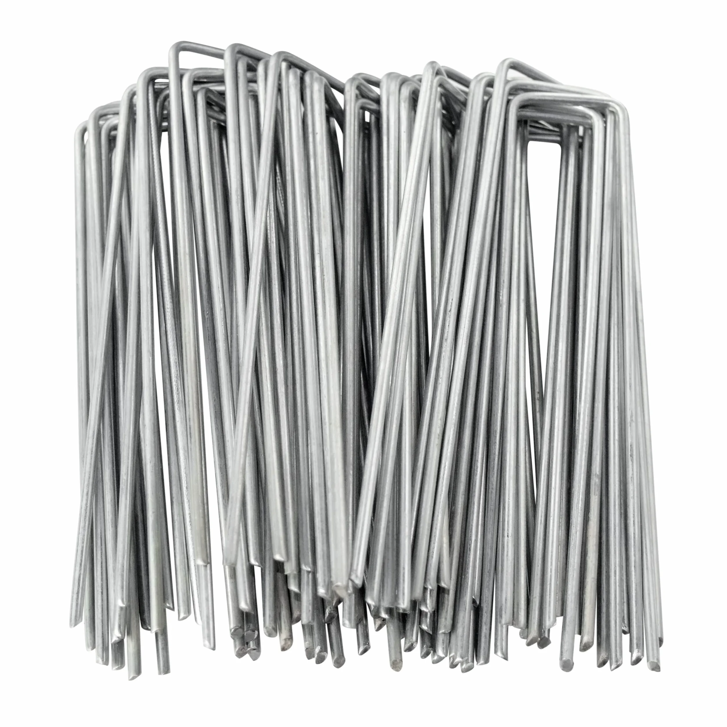 50 pinzas de jardín de acero galvanizado para tela de barrera de malezas y riego por goteo de cubierta de suelo, clavijas de seguridad de jardín en forma de U de 6 pulgadas, plateadas