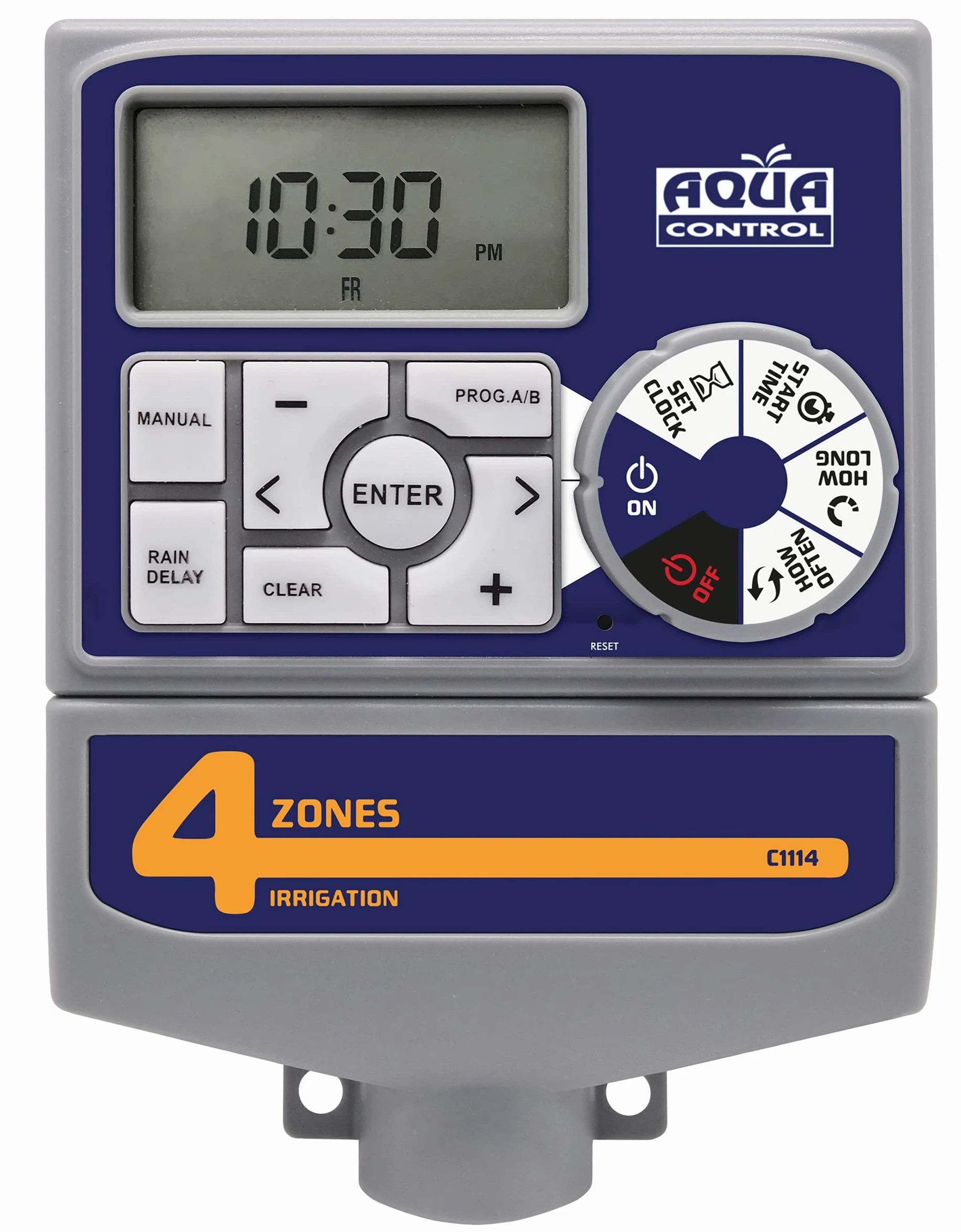 Aqua Control C1114 Programador de Riego Automático para Jardín con Transformador y Pantalla LCD, 4 Zonas