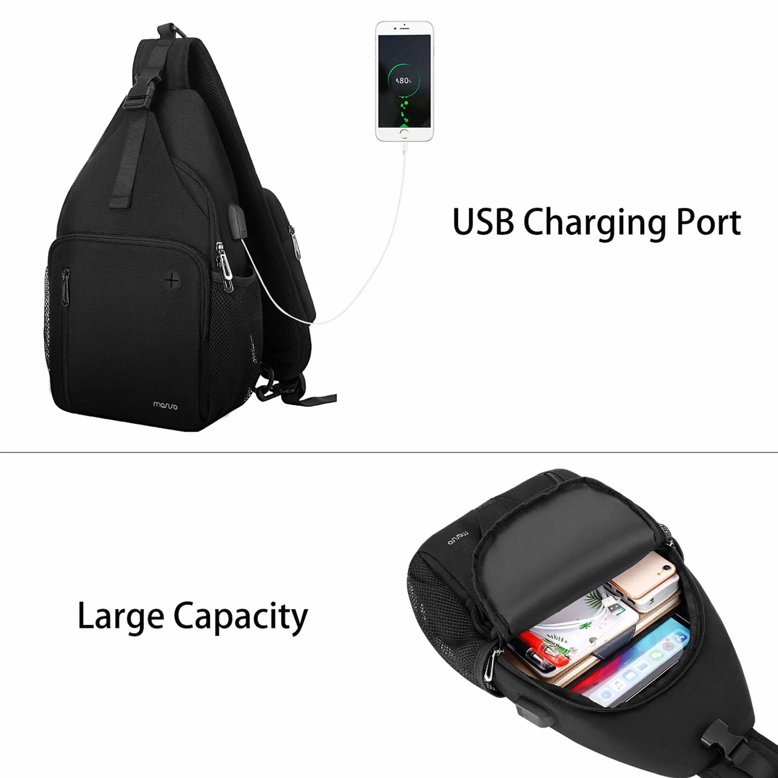 MOSISO Bolsa Mochila Sling Viaje Senderismo Hombro Cruzada Pecho con Puerto Carga USB