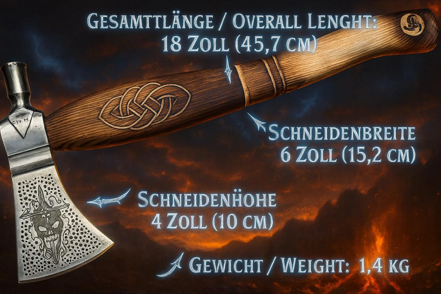 Novahaven Mjölnir - Hacha forjada a mano para exteriores de 46 cm con polo martillo, regalo y decoración de acero al carbono, mango de madera de fresno tallada, funda de cuero, para camping