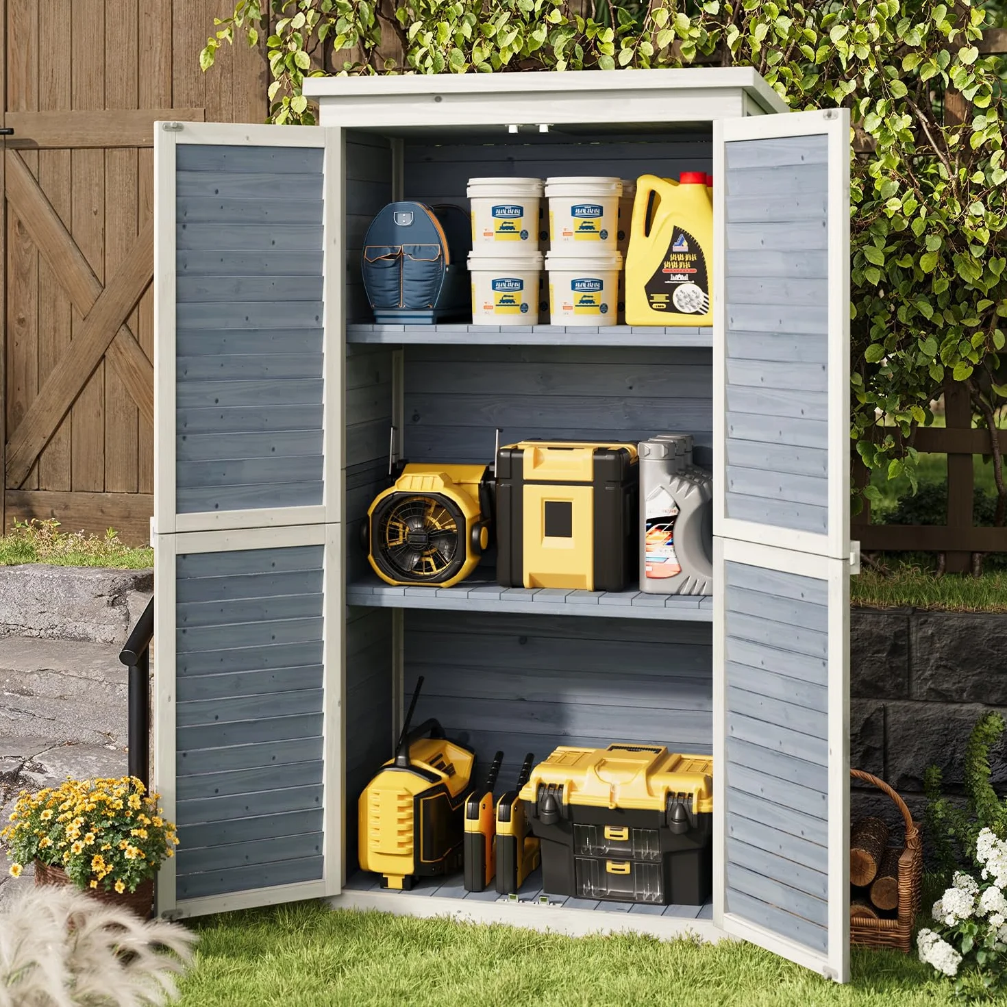 Caseta de Jardín, Cobertizo de Madera para Herramientas, Trastero Exterior, Caja de Jardín, 160 x 87 x 47 cm, Caseta de Jardín para Exteriores, Cobertizo para Herramientas (Madera) (Gris)