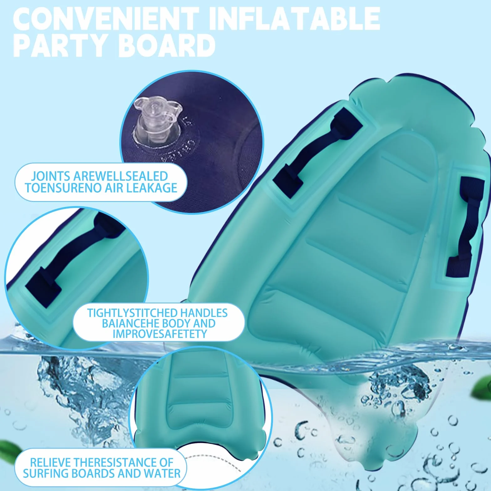 Shyllin Tabla de Surf Inflable para Niños 70 x 55 x 12 cm Bodyboard Hinchable con Asas Portátil