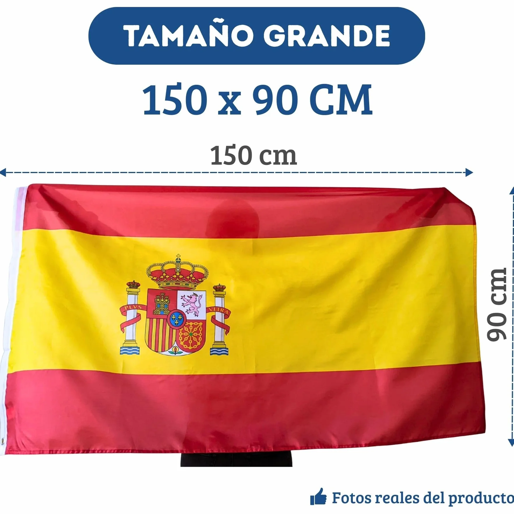 Bandera de España Grande 150x90cm, con 2 Ojales Metálicos | Bandera España con Escudo para Exterior e Interior de Poliéster Resistente y Colores Vivos.