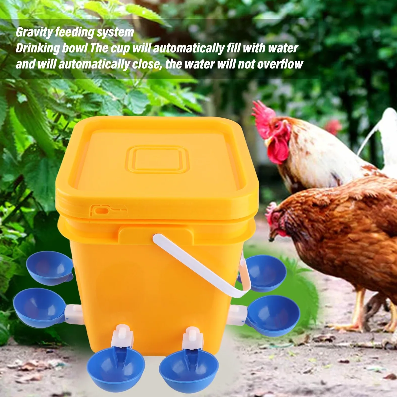 Generic Comedero de Agua para Aves de Corral con Llenado Automático de 12L y Vasos para Beber, Equipo Limpio y Práctico para Propietarios de Pollos (Cubo + Tazón Azul Grande + Tornillos Negros)
